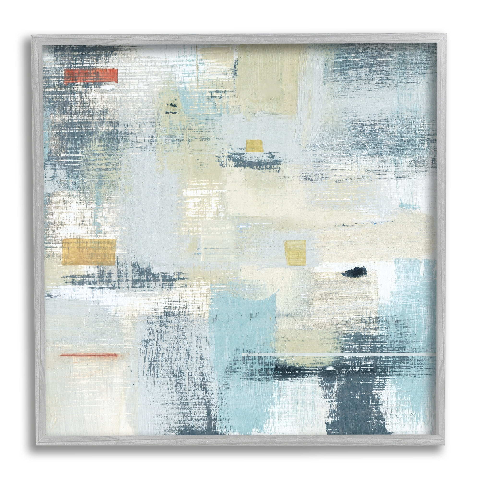 Stupell Indtries Woven Paint Stroke Abstraction Blue Beige Paint Blend,24 x 24,Design by Sn Jill
