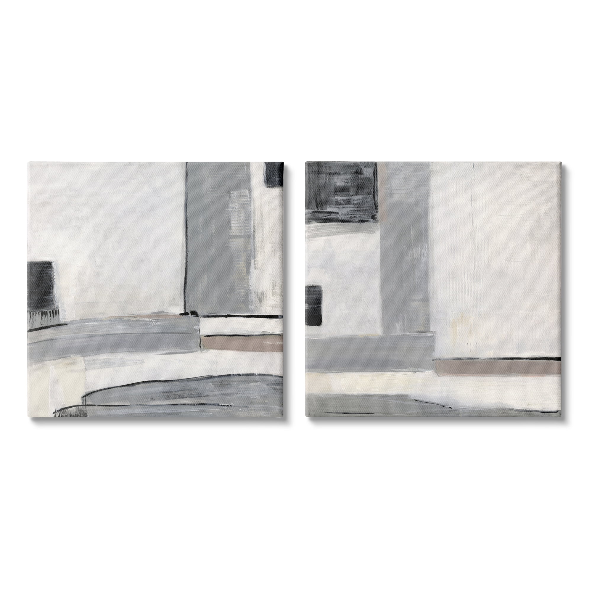 Stupell Industrial Abstract Grey Geometric Abstract Painting Gallery Wrapped Canvas Print Wall Art, Set of 2