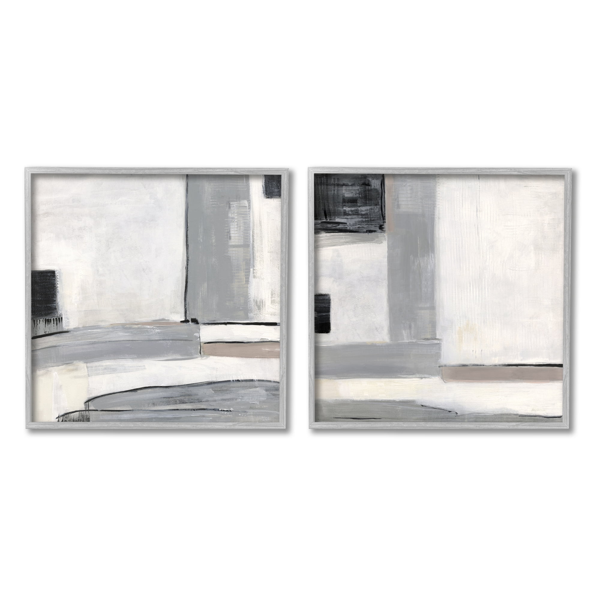 Stupell Industrial Abstract Grey Geometric Abstract Painting Gray Framed Art Print Wall Art, Set of 2