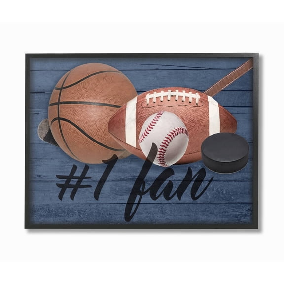 Stupell Industries #1 Fan Sports Plank Sports Painting Black Framed Art Print Wall Art, 11 x 14