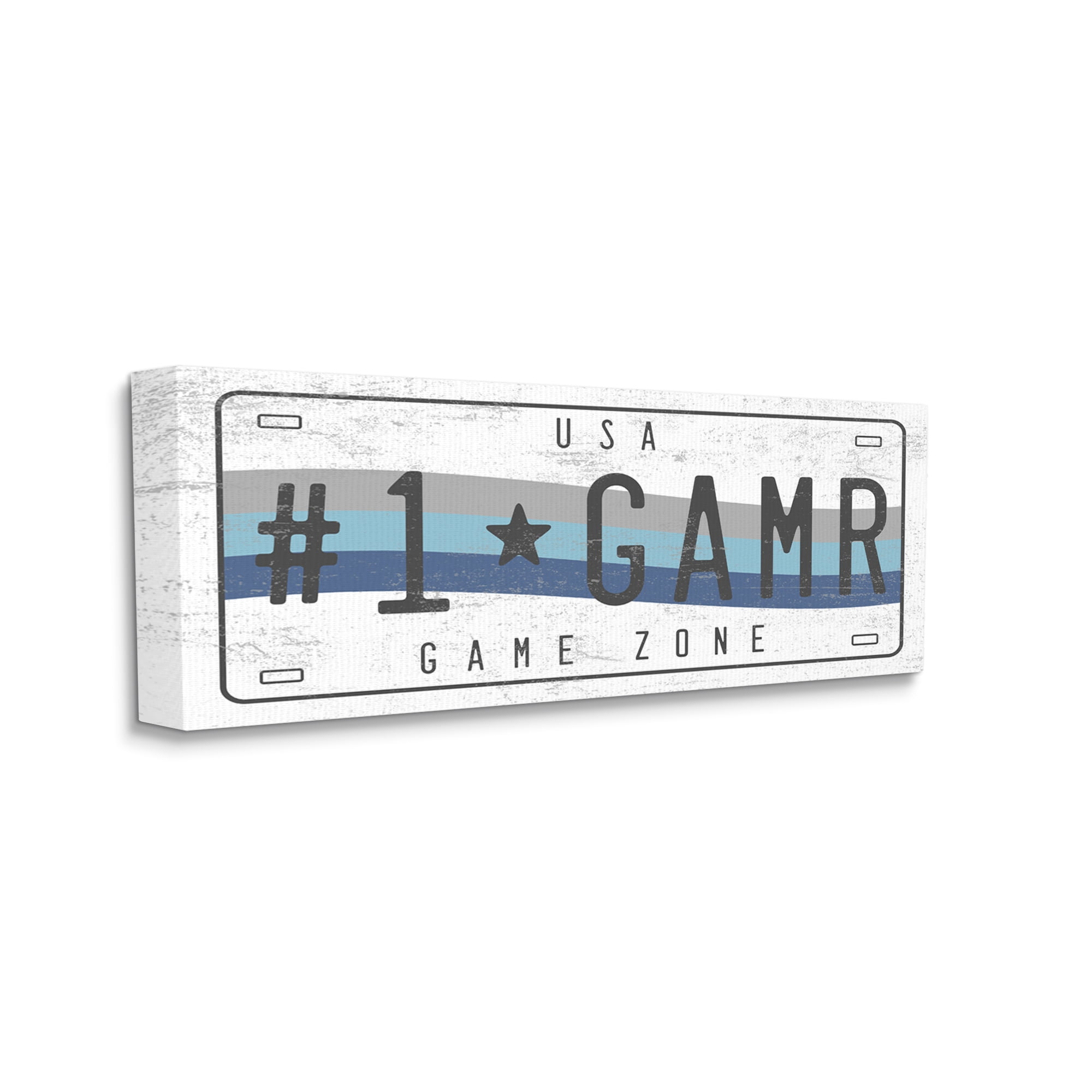 Stupell Industries #1 GAMR Blue Wave Rainbow License Plate Transportation Painting Gallery Wrapped Canvas Print Wall Art, 13 x 30
