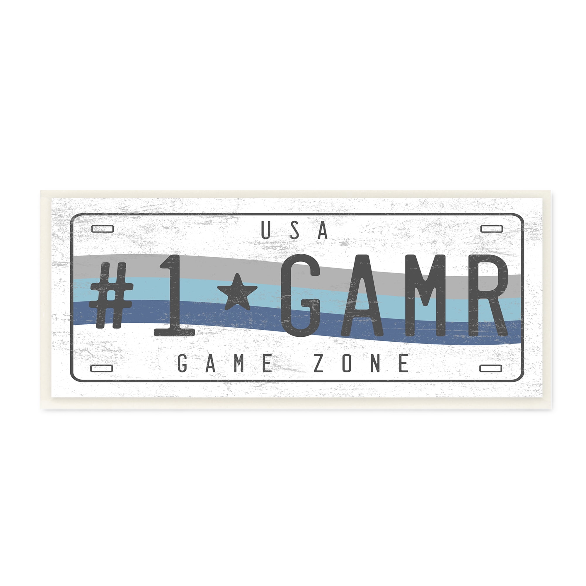 Stupell Industries #1 GAMR Blue Wave Rainbow License Plate Transportation Painting Unframed Art Print Wall Art, 7 x 17
