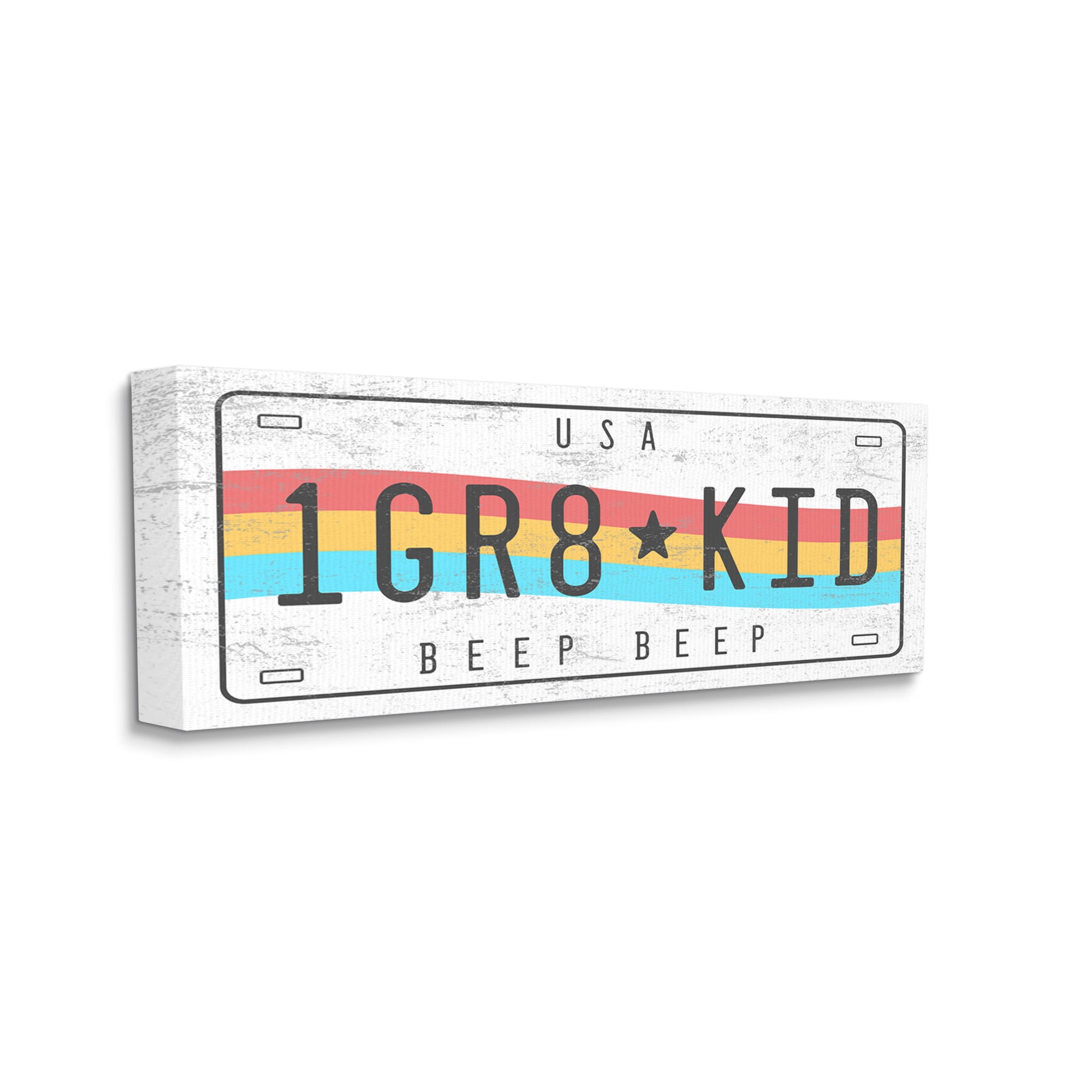 Stupell Industries 1 GR8 KID Rainbow Car License Plate Transportation Painting Gallery Wrapped Canvas Print Wall Art, 17 x 40