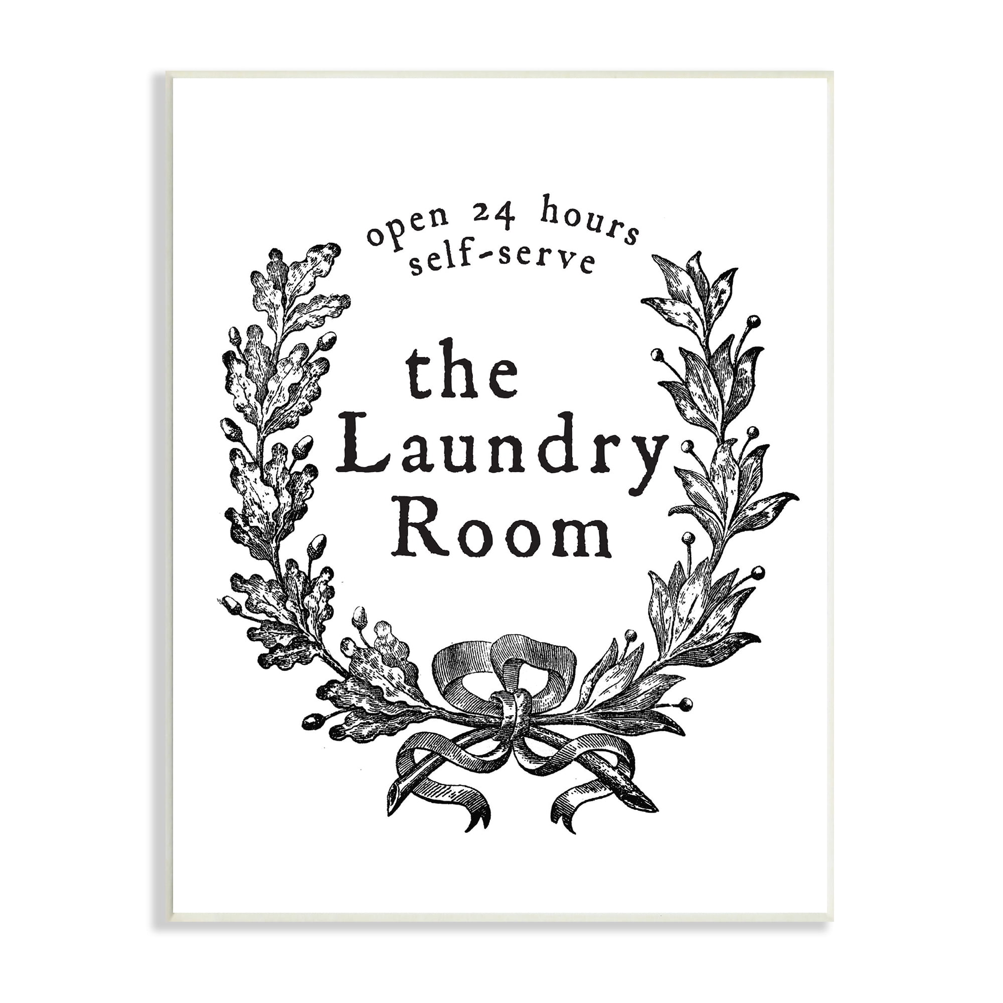 Stupell Industries 24 Hour Self-Serve Laundry Room Sign Vintage Wreath, 10 x 15, Designed by Lettered and Lined