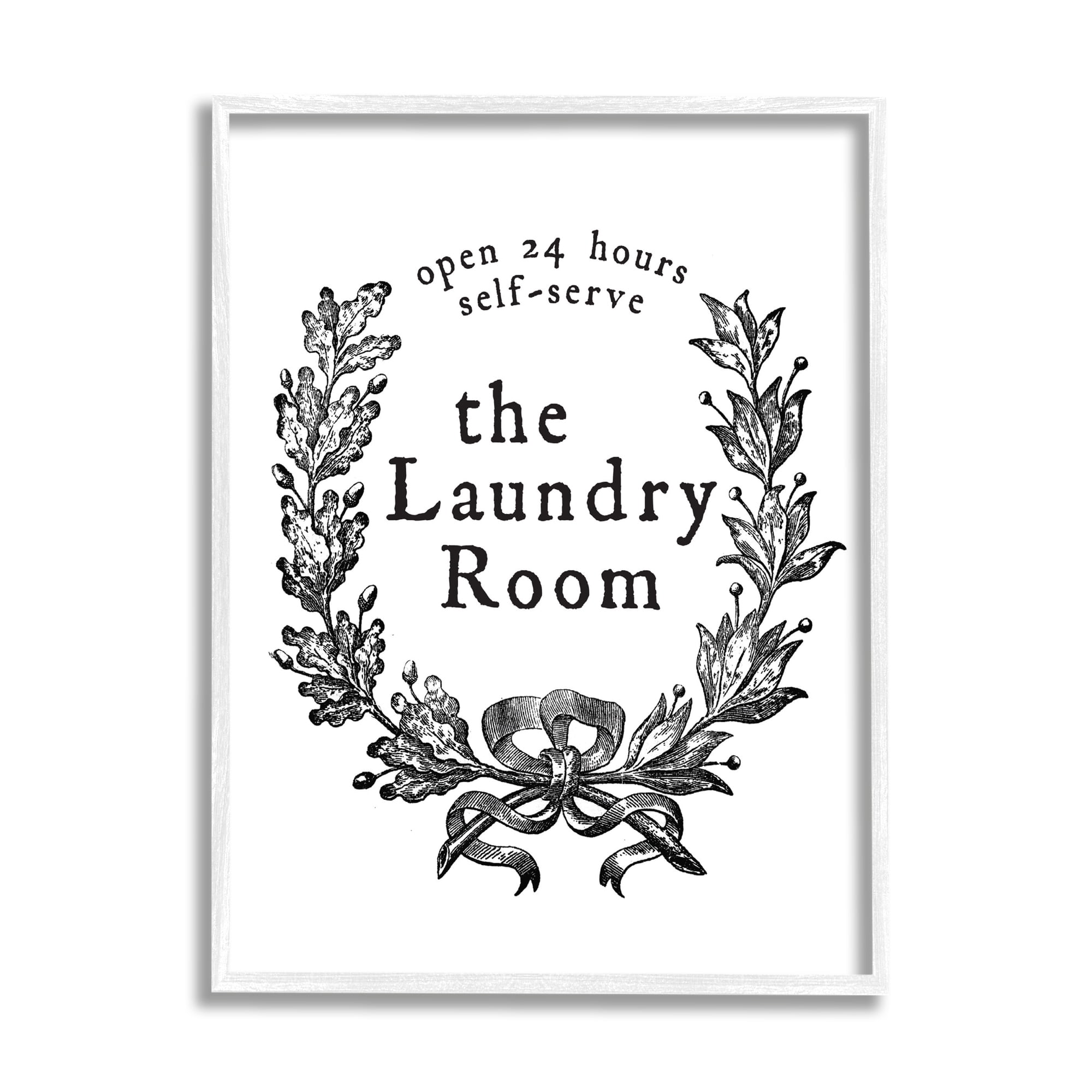 Stupell Industries 24 Hour Self-Serve Laundry Room Sign Vintage Wreath, 11 x 14, Designed by Lettered and Lined