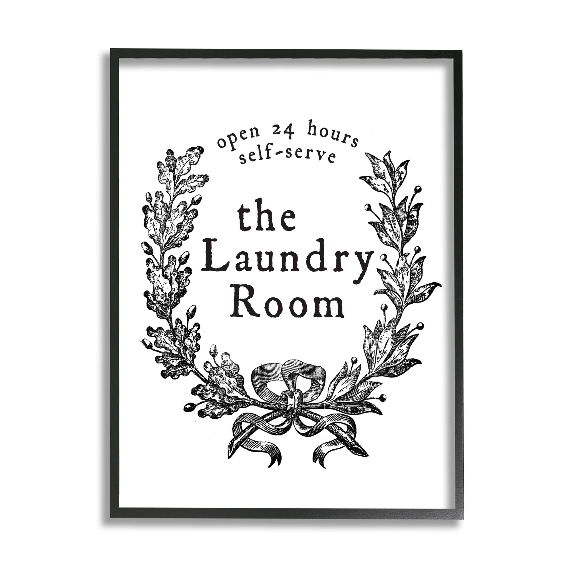 Stupell Industries 24 Hour Self-Serve Laundry Room Sign Vintage Wreath, 16 x 20, Designed by Lettered and Lined