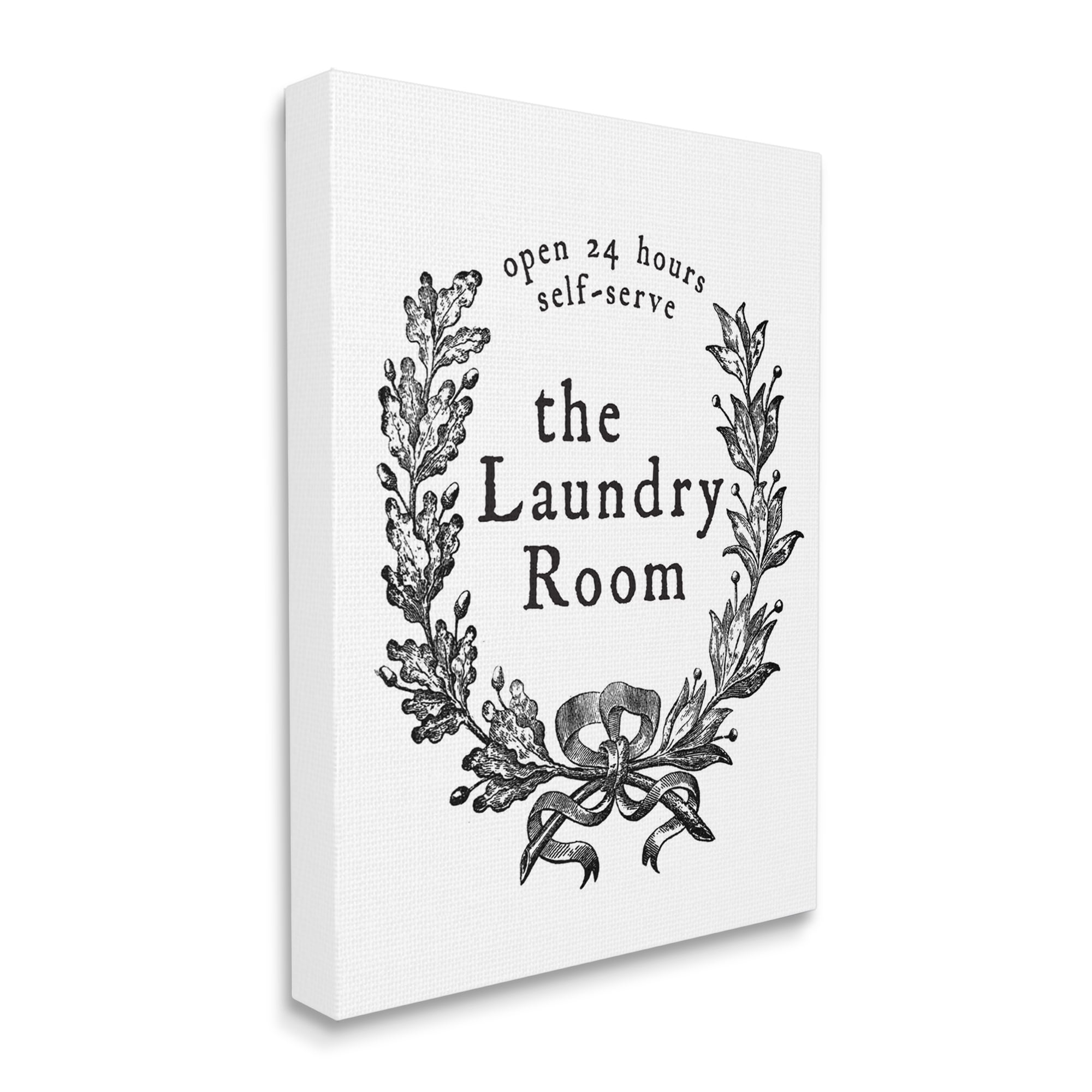 Stupell Industries 24 Hour Self-Serve Laundry Room Sign Vintage Wreath, 36 x 48, Designed by Lettered and Lined