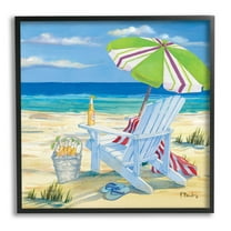 Stupell Industries 5pm Summer Beer Beach Chair Painting Black Framed Art Print Wall Art, Design by Paul Brent