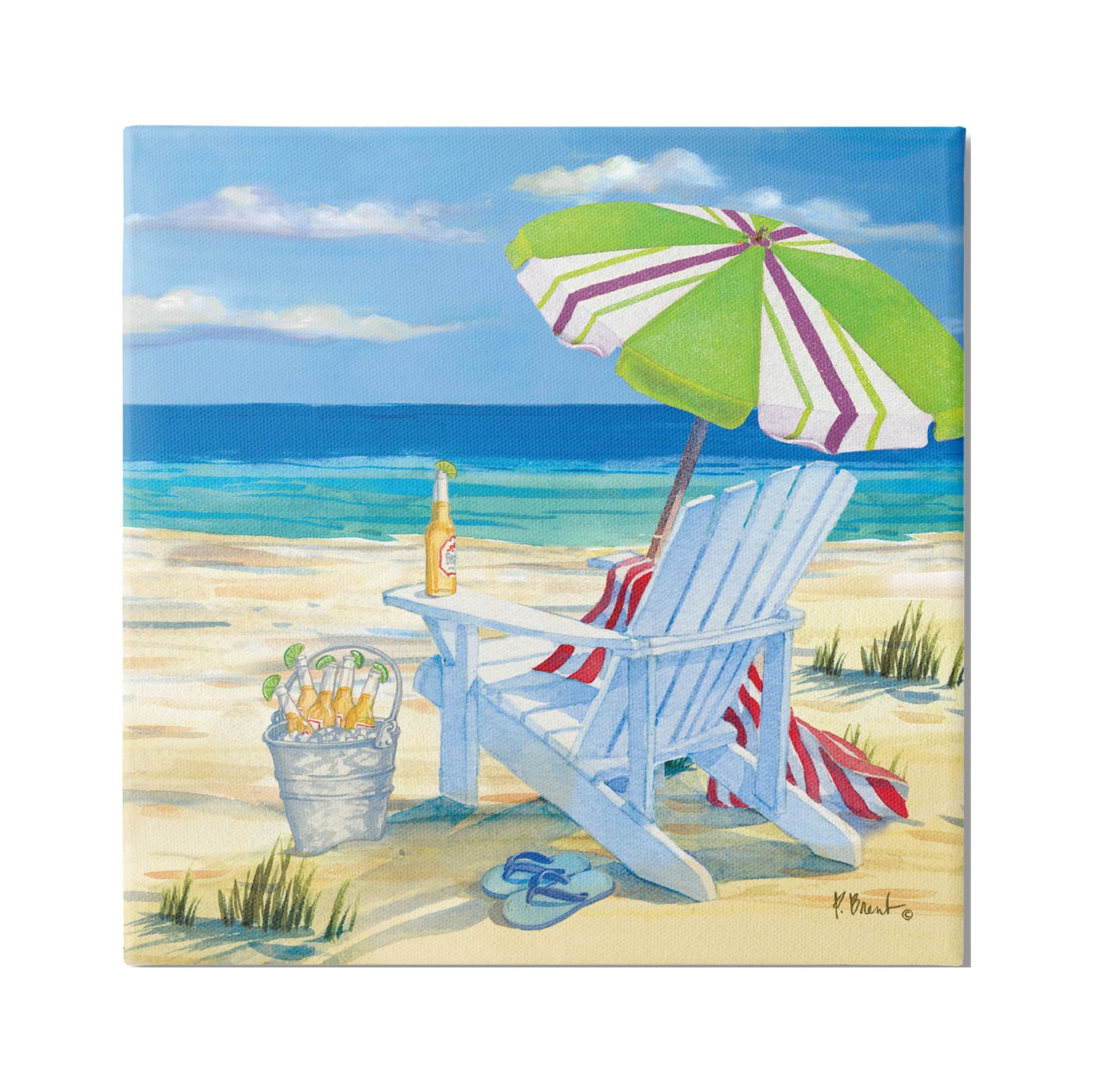 Stupell Industries 5pm Summer Beer Beach Chair Painting Gallery Wrapped Canvas Print Wall Art, Design by Paul Brent
