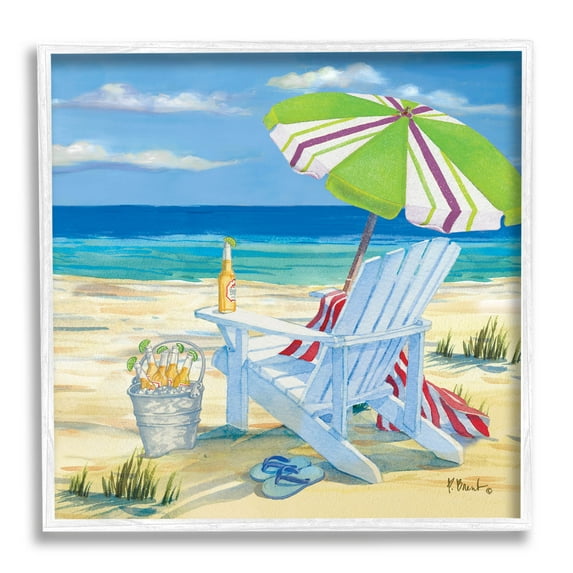 Stupell Industries 5pm Summer Beer Beach Chair Painting White Framed Art Print Wall Art, Design by Paul Brent