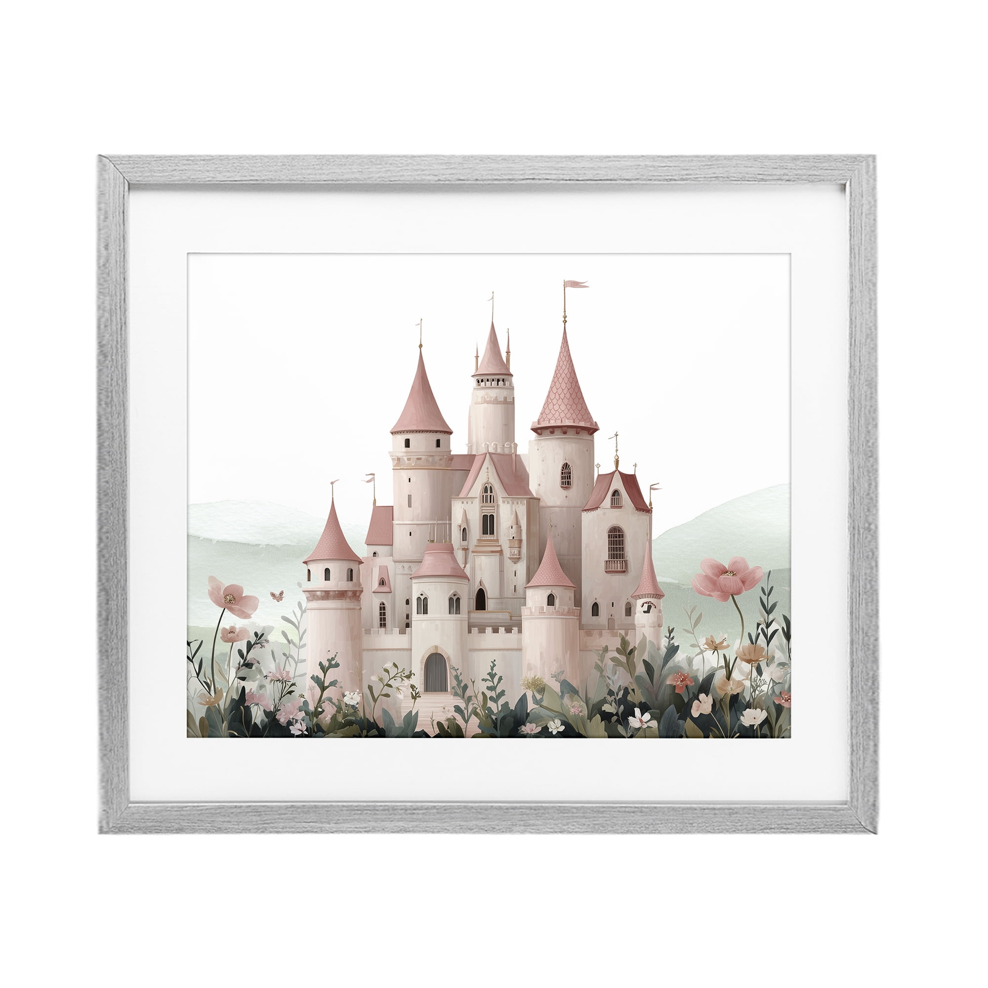 Stupell Industries A Castle For Princess Gray Framed Print Under Glass, design by Christine Simpson Art