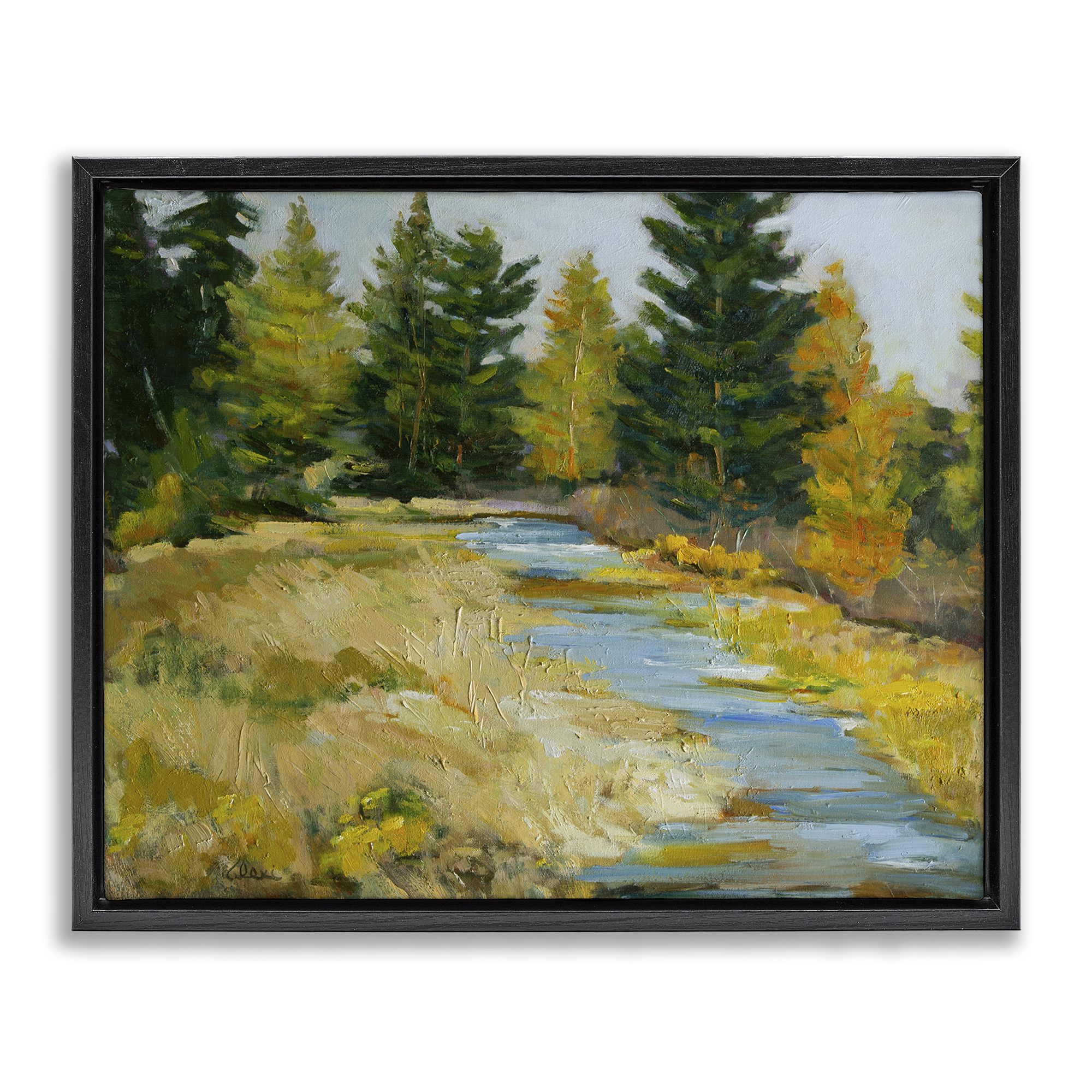 Stupell Industries A Fine Creekside Landscape Landscape & Nature Painting Black Floater Framed Canvas Art Print Wall Art, 31 x 25