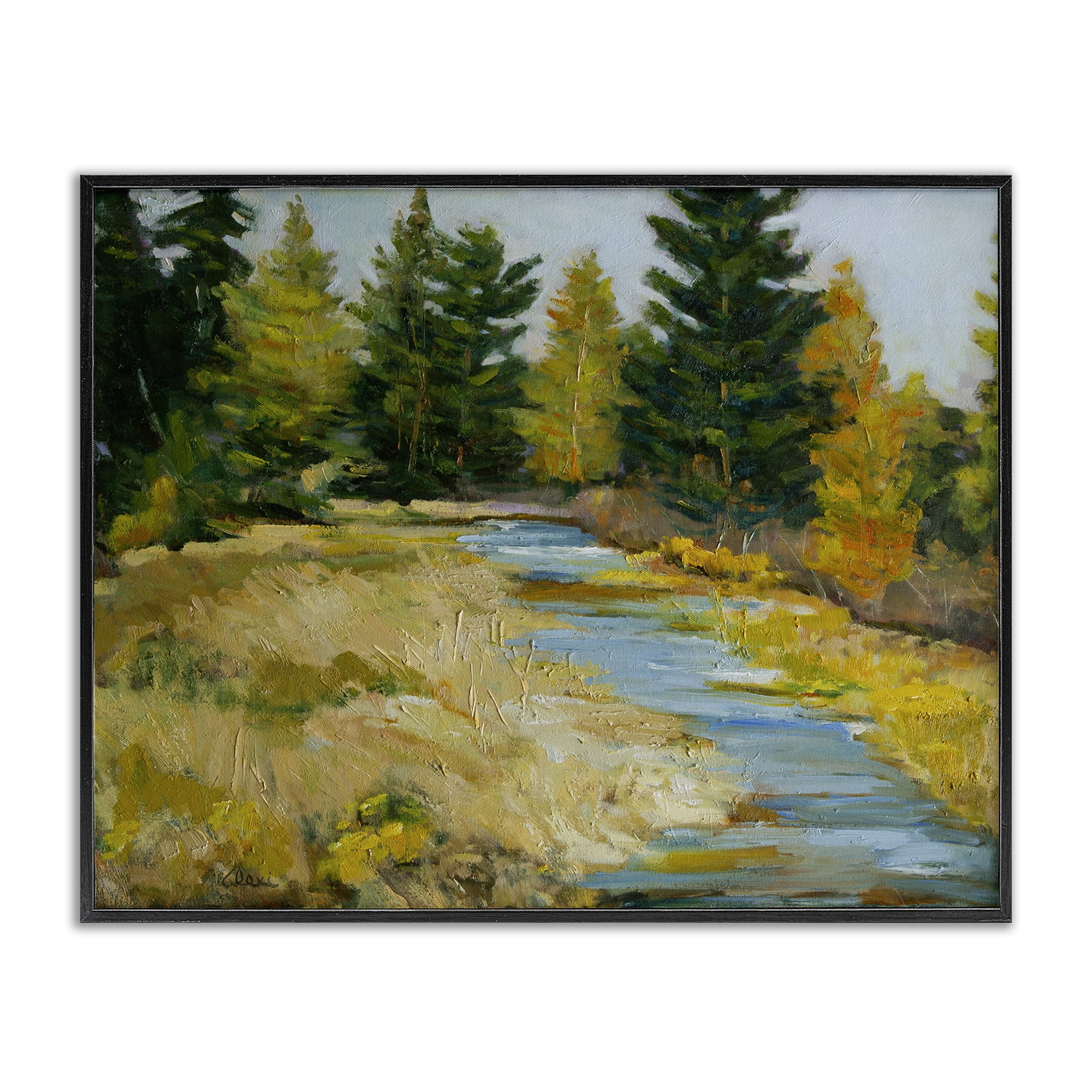 Stupell Industries A Fine Creekside Landscape Landscape & Nature Painting Black Framed Art Print Wall Art, 30 x 24
