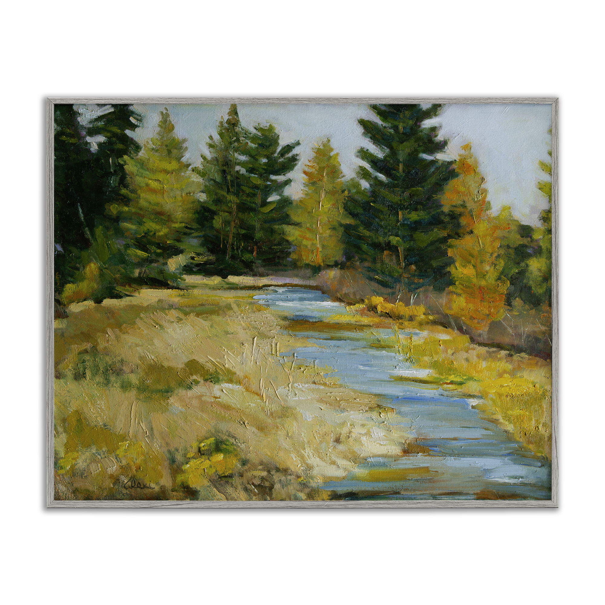 Stupell Industries A Fine Creekside Landscape Landscape & Nature Painting Gray Framed Art Print Wall Art, 14 x 11