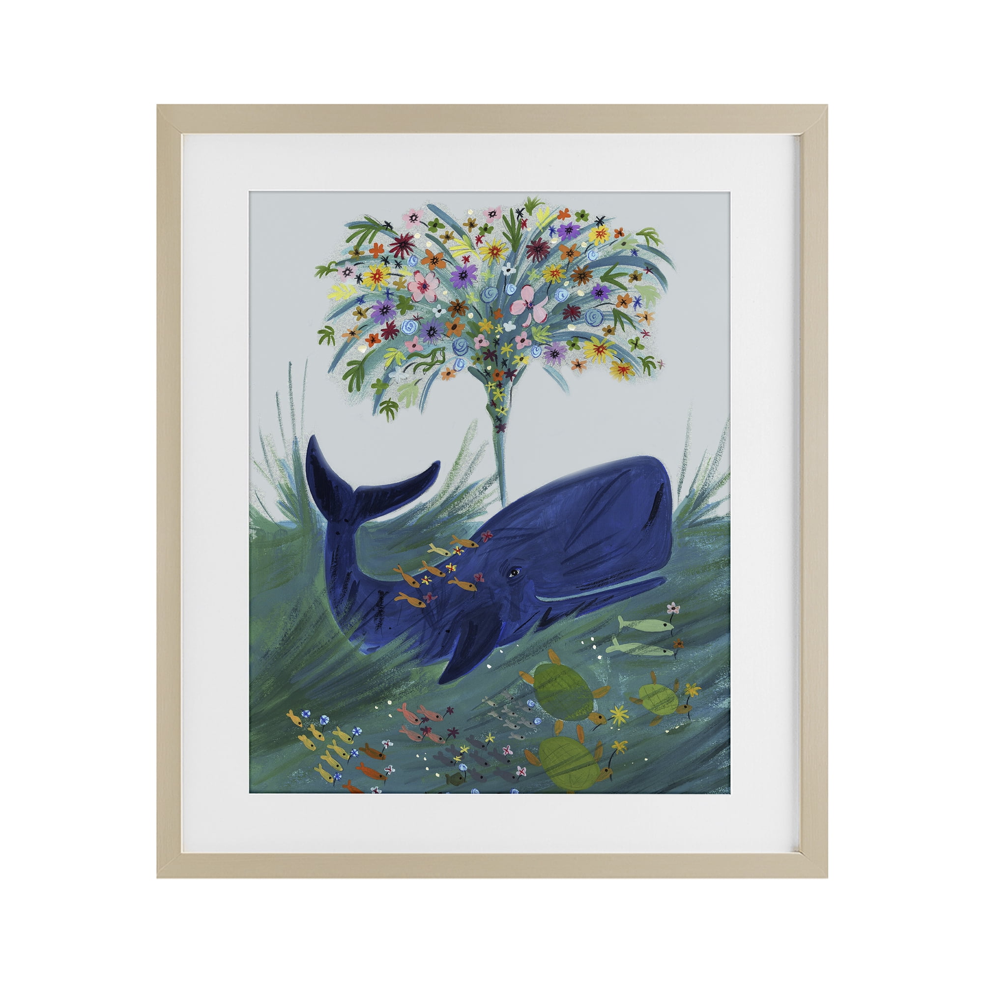 Stupell Industries A Flowery Whale Birch Framed Print Under Glass, design by Kay Widdowson