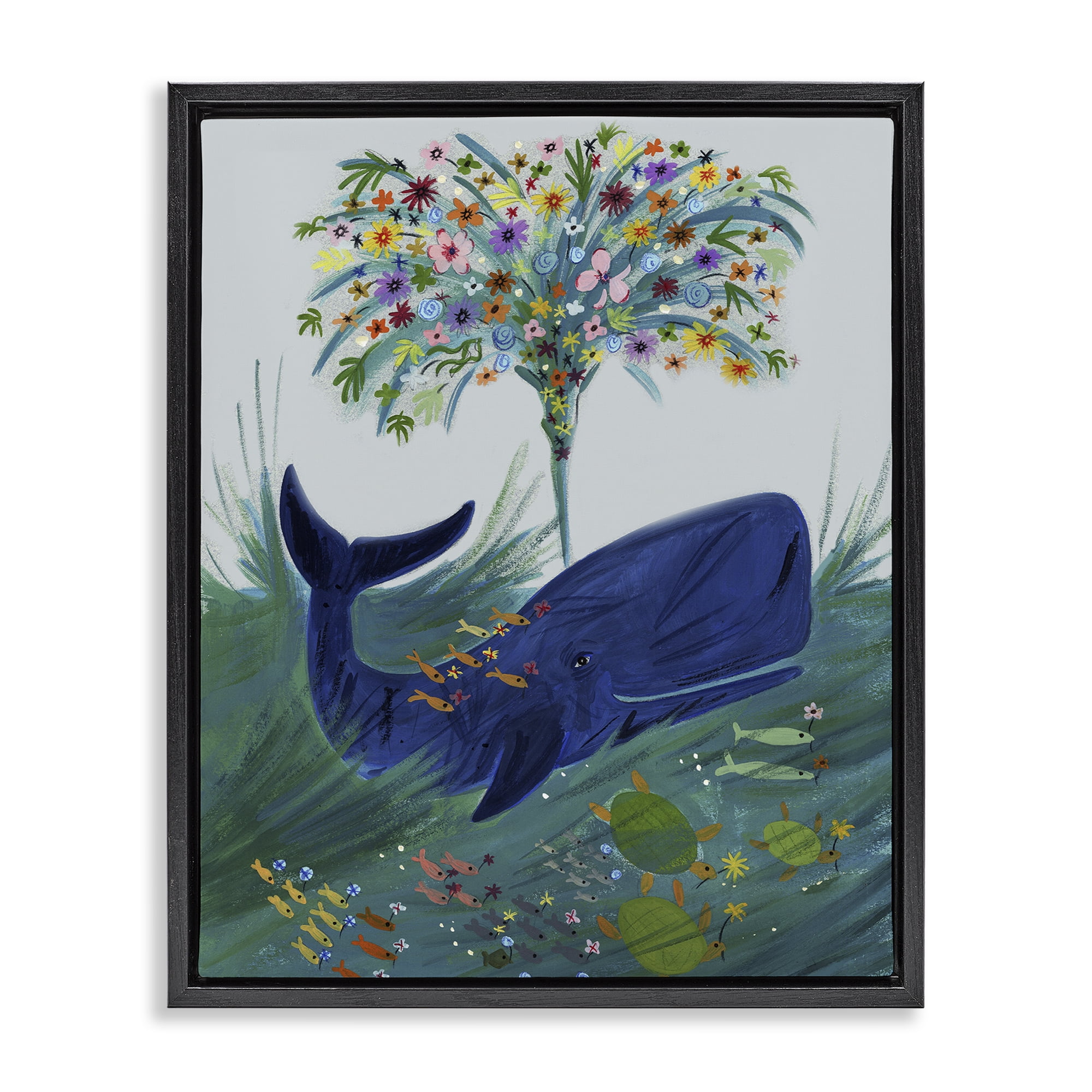 Stupell Industries A Flowery Whale Black Framed Floater Canvas Wall Art, design by Kay Widdowson