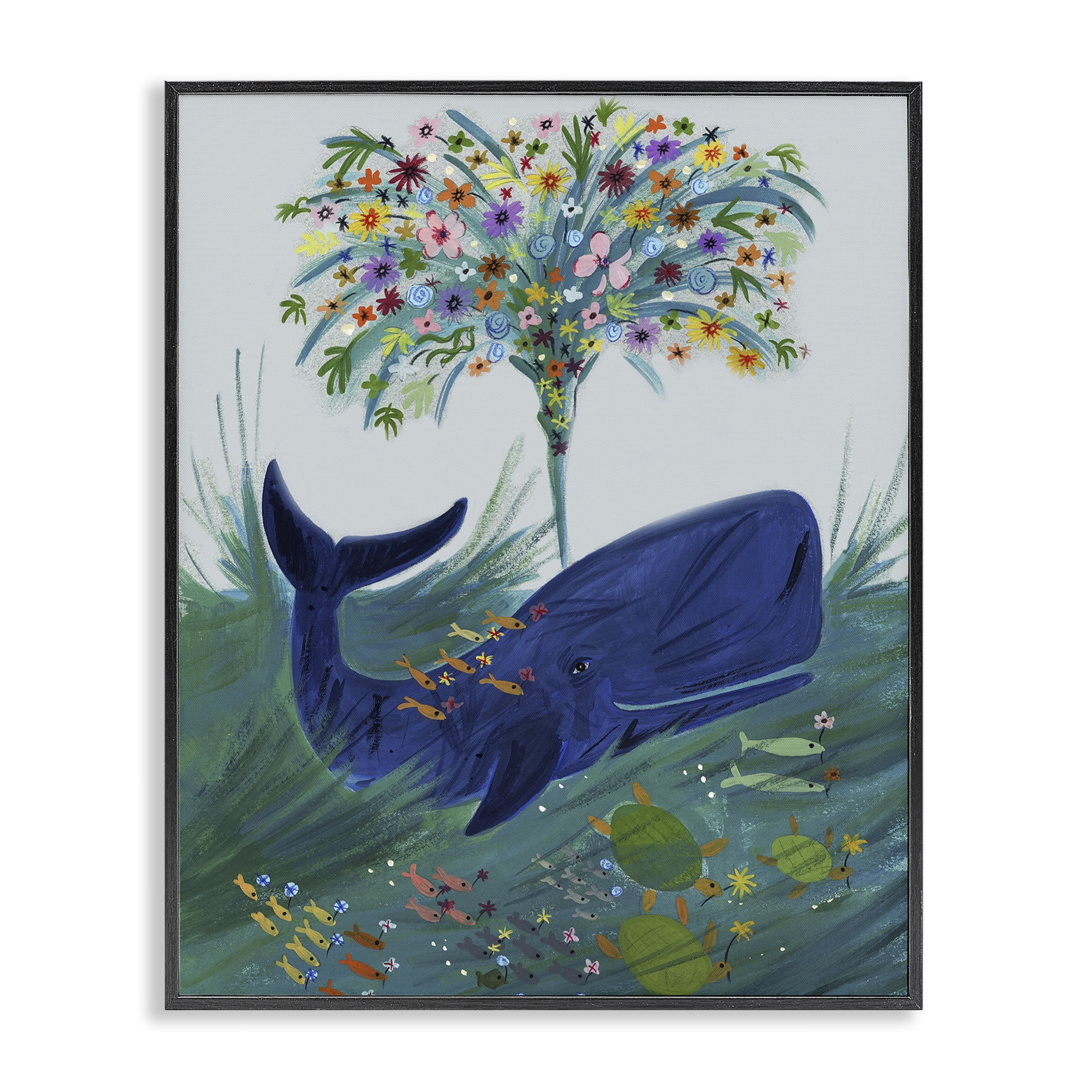 Stupell Industries A Flowery Whale Black Framed Giclee Art, design by Kay Widdowson