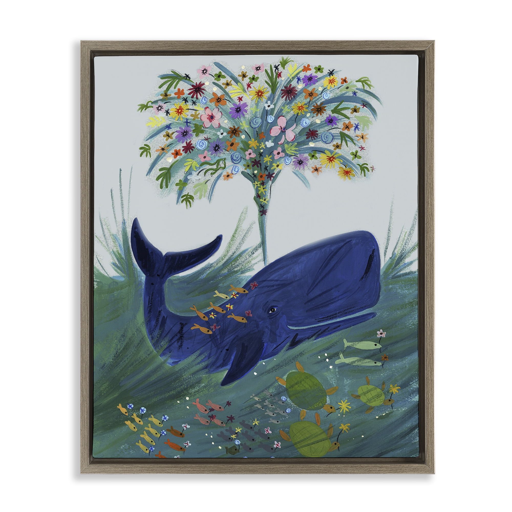 Stupell Industries A Flowery Whale Brown Framed Floater Canvas Wall Art, design by Kay Widdowson