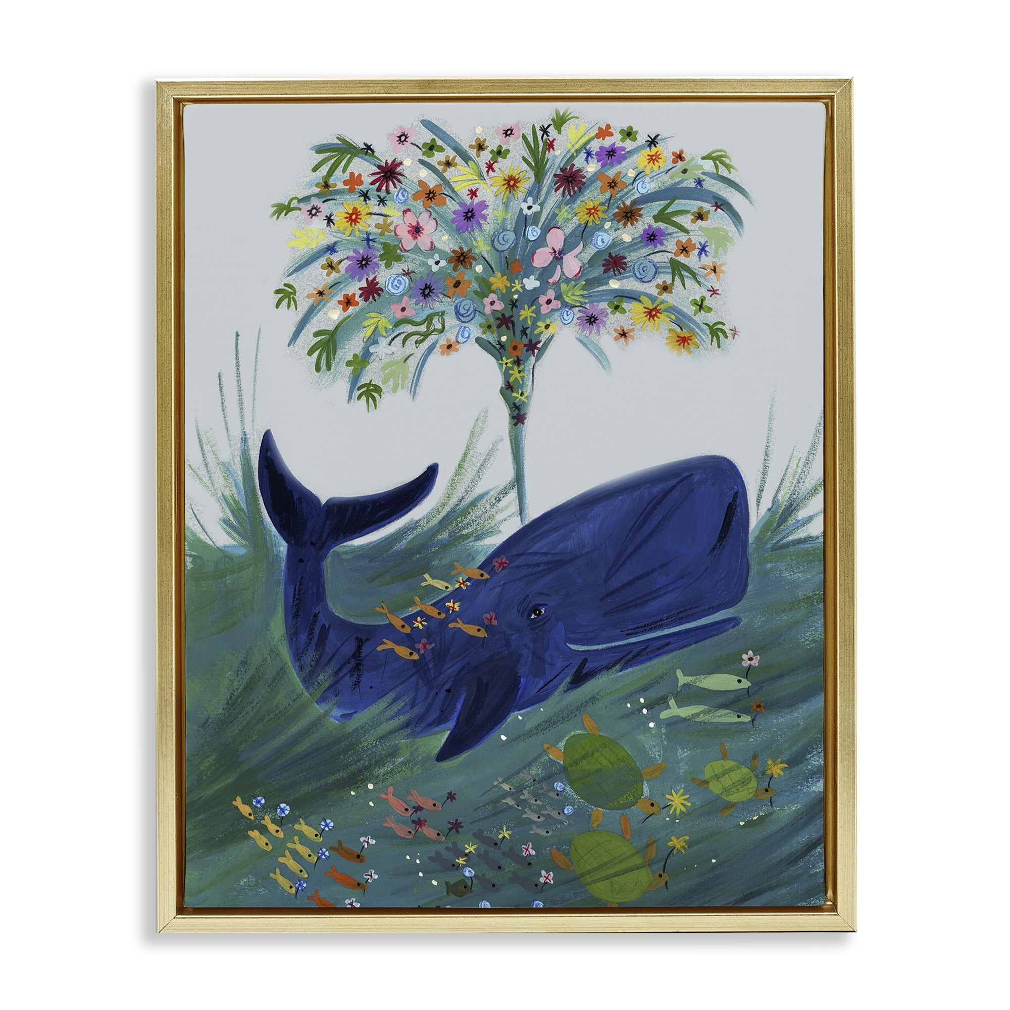 Stupell Industries A Flowery Whale Gold Framed Floater Canvas Wall Art, design by Kay Widdowson