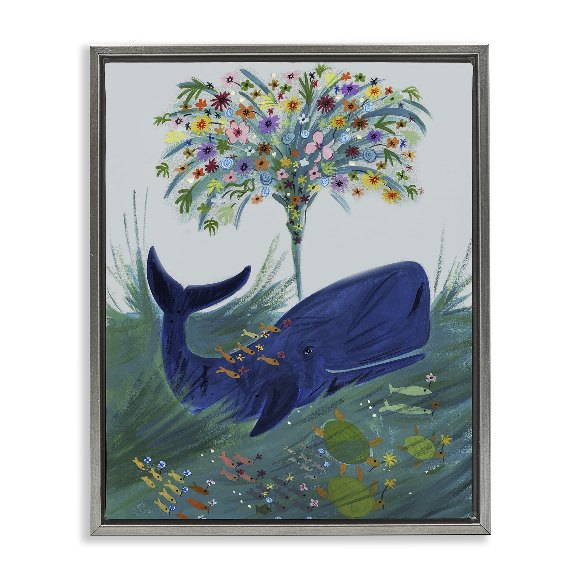 Stupell Industries A Flowery Whale Gray Framed Floater Canvas Wall Art, design by Kay Widdowson