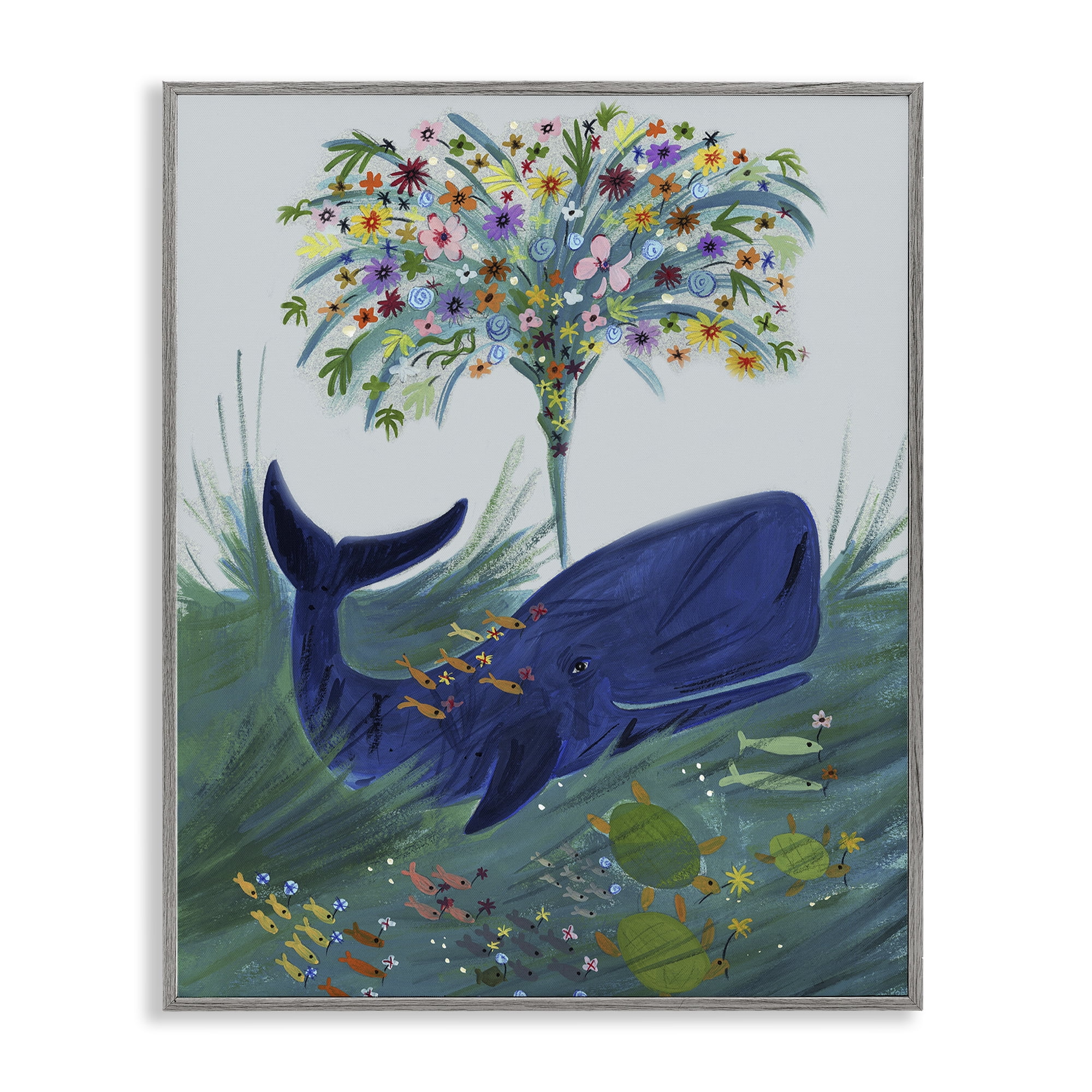 Stupell Industries A Flowery Whale Gray Framed Giclee Art, design by Kay Widdowson