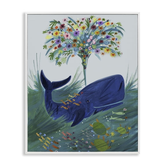 Stupell Industries Bohemian A Flowery Whale White Framed Giclee Art, 24 x 30, by Kay Widdowson