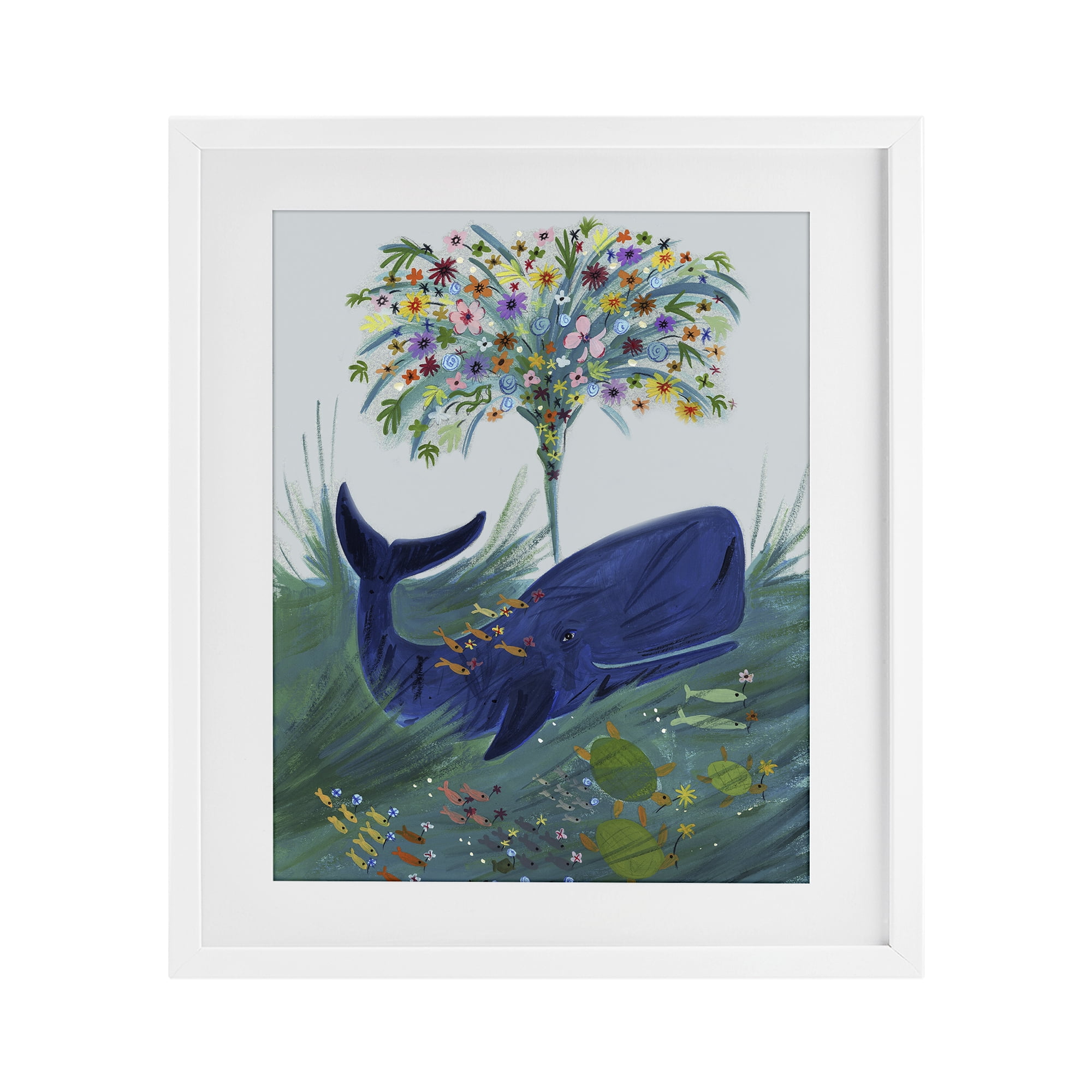 Stupell Industries A Flowery Whale White Framed Print Under Glass, design by Kay Widdowson