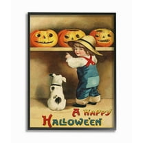 Stupell Industries A Happy Halloween Child and Dog Seasonal Holiday Design Graphic Art Black Framed Art Print Wall Art, 11x14, by Daphne Polselli