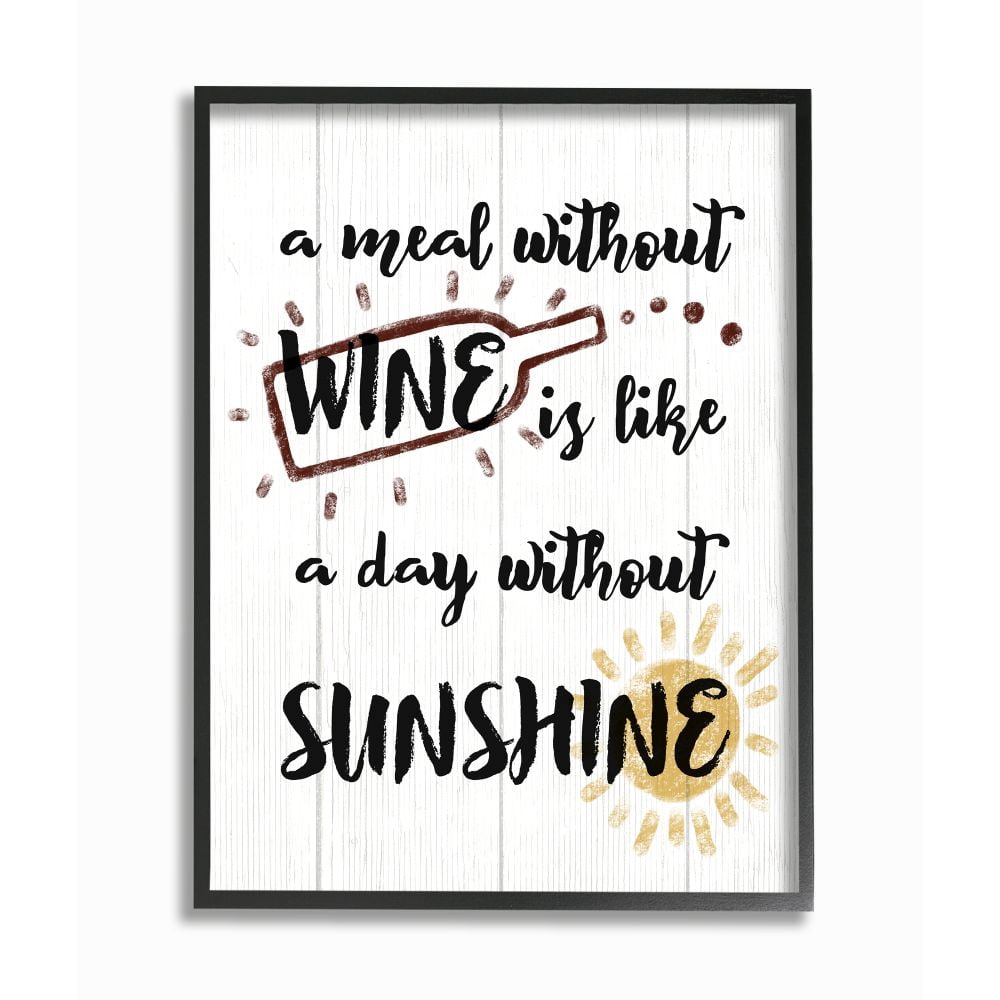 Stupell Industries A Meal Without Wine Phrase Drink Humor Text Framed Wall Art Design by Daphne Polselli, 11" x 14", Black Framed