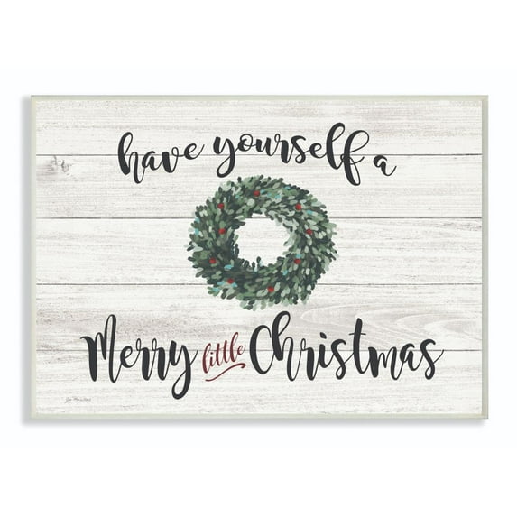 Stupell Industries A Merry Little Christmas Wreath Wood Texture Holiday Word Design Wood Wall Art By Artist Jo Moulton