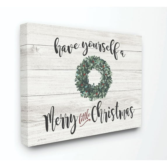 Stupell Industries A Merry Little Christmas Wreath Wood Texture Holiday Word DesignCanvas Wall Art By Artist Jo Moulton