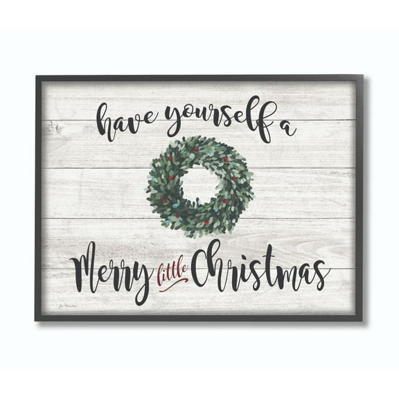 Stupell Industries A Merry Little Christmas Wreath Wood Texture Holiday Word DesignFramed Wall Art By Artist Jo Moulton