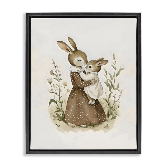 Stupell Industries Cottage A Mother's Love Rabbits Black Floating Frame Canvas Art, 17 x 21, by Arlington Prints