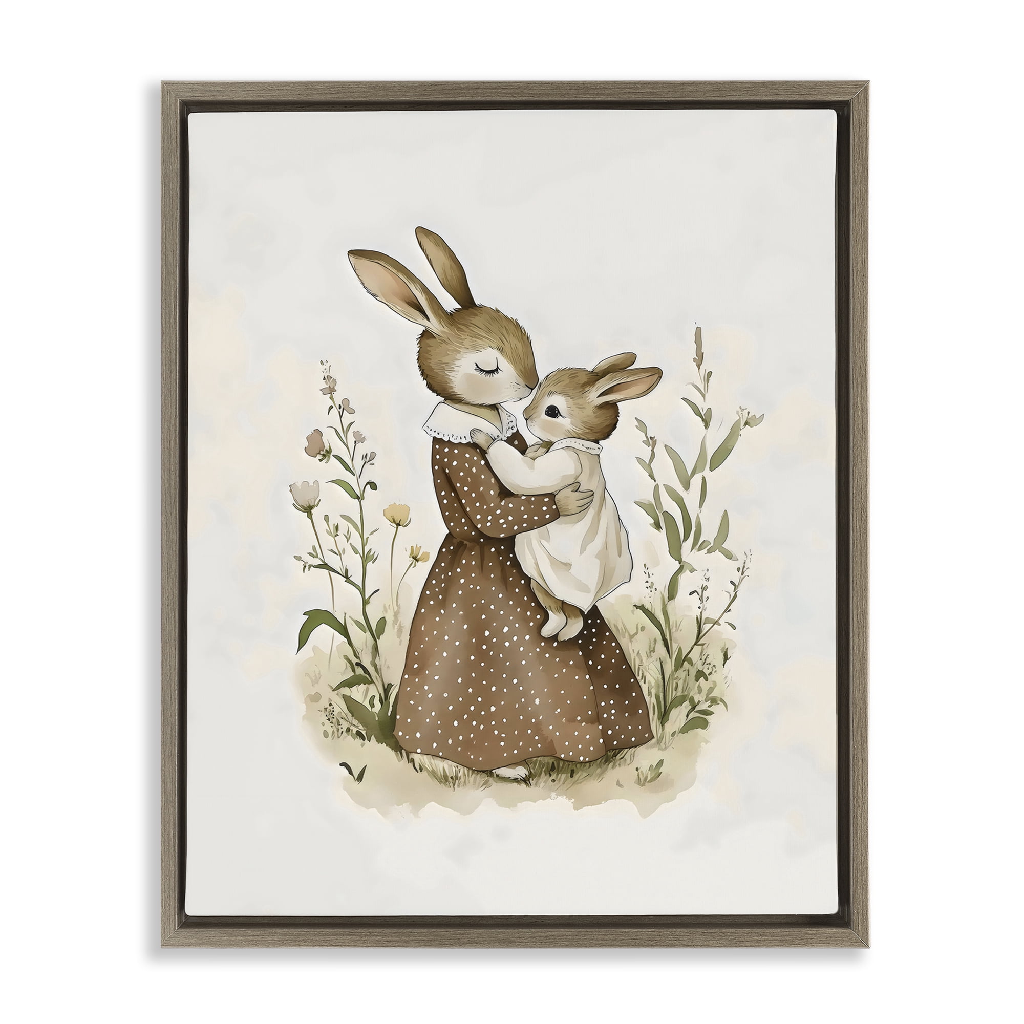 Stupell Industries A Mother's Love Rabbits Brown Framed Floater Canvas Wall Art, design by Arlington Prints