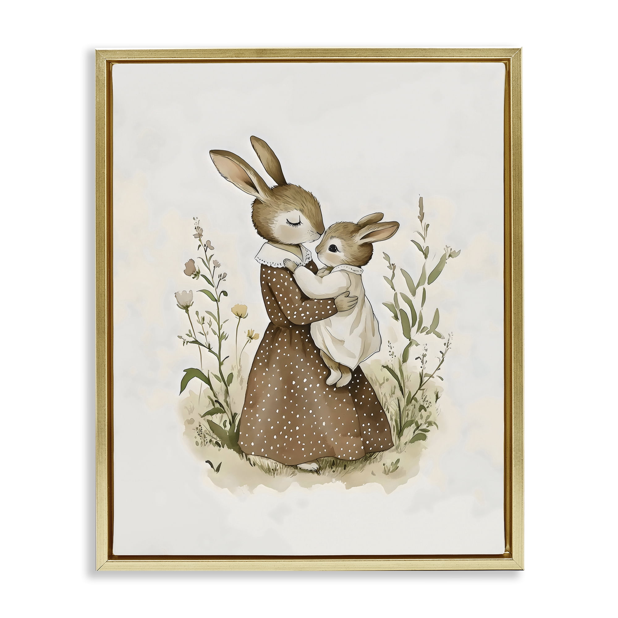 Stupell Industries A Mother's Love Rabbits Gold Framed Floater Canvas Wall Art, design by Arlington Prints