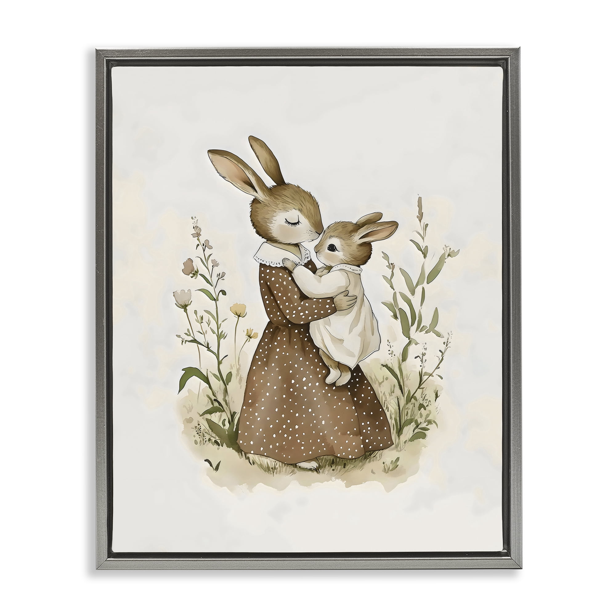 Stupell Industries A Mother's Love Rabbits Gray Framed Floater Canvas Wall Art, design by Arlington Prints