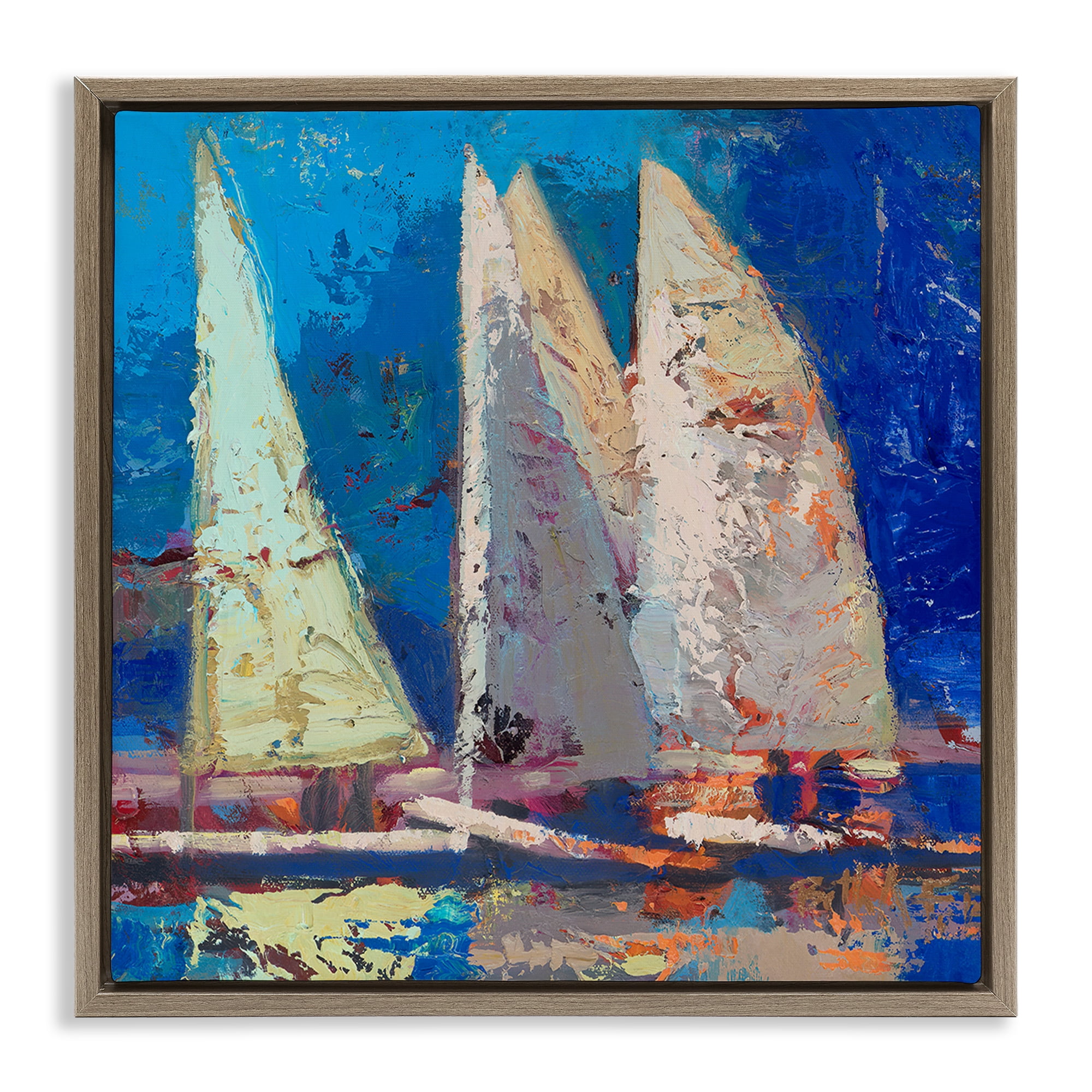 Stupell Industries A Strong Wind Sailboats Brown Framed Floater Canvas Wall Art, design by Beth A. Forst