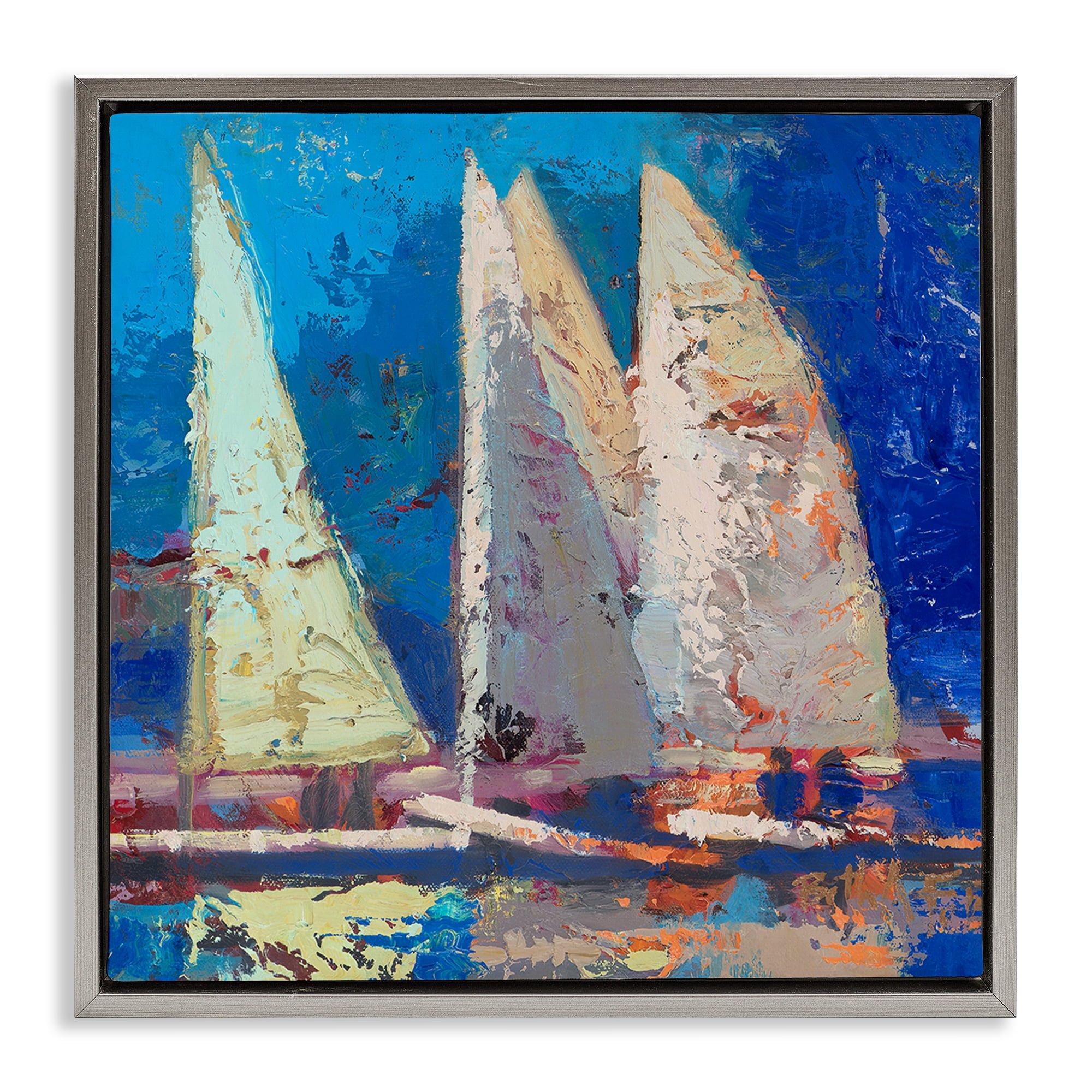 Stupell Industries A Strong Wind Sailboats Gray Framed Floater Canvas Wall Art, design by Beth A. Forst