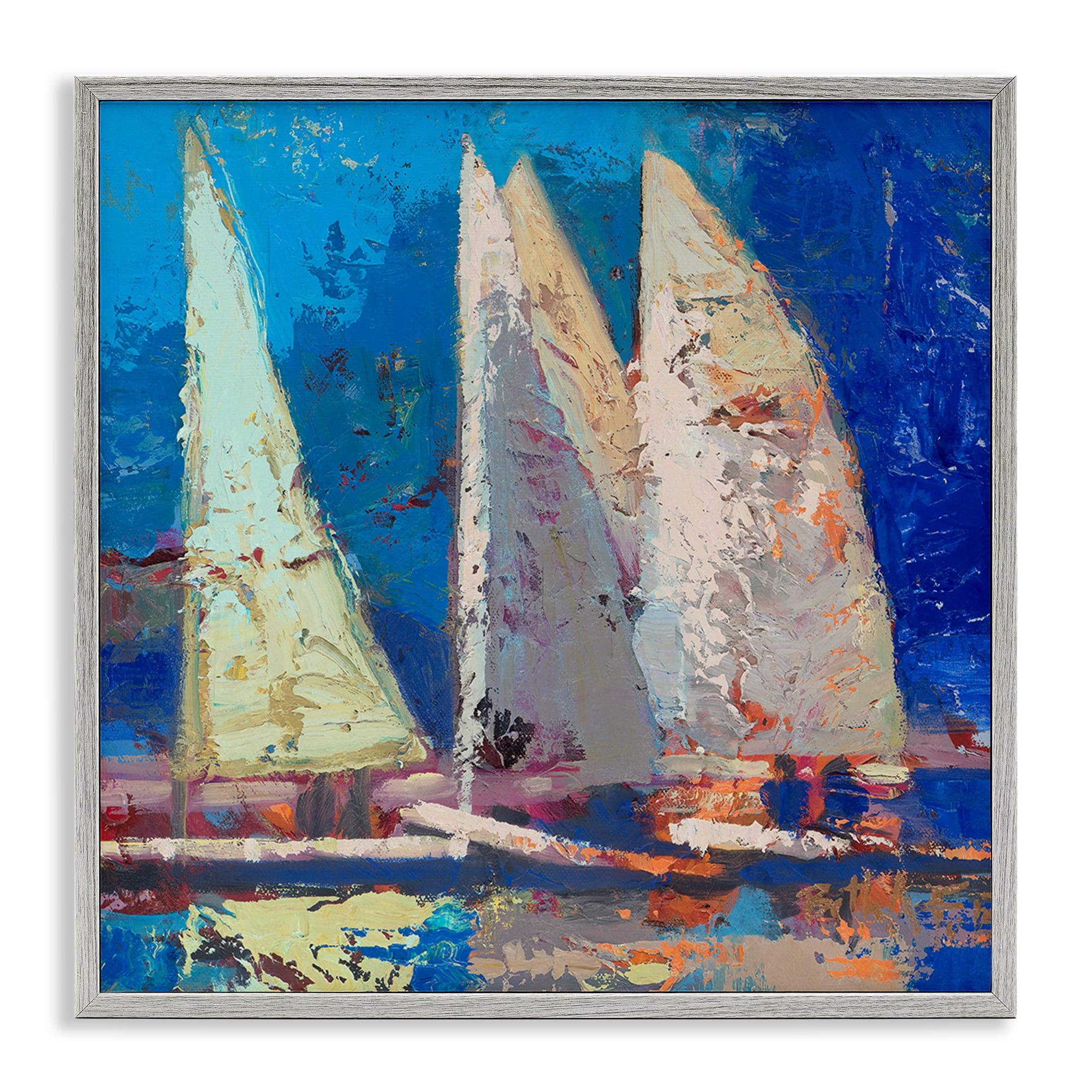 Stupell Industries A Strong Wind Sailboats Gray Framed Giclee Art, design by Beth A. Forst