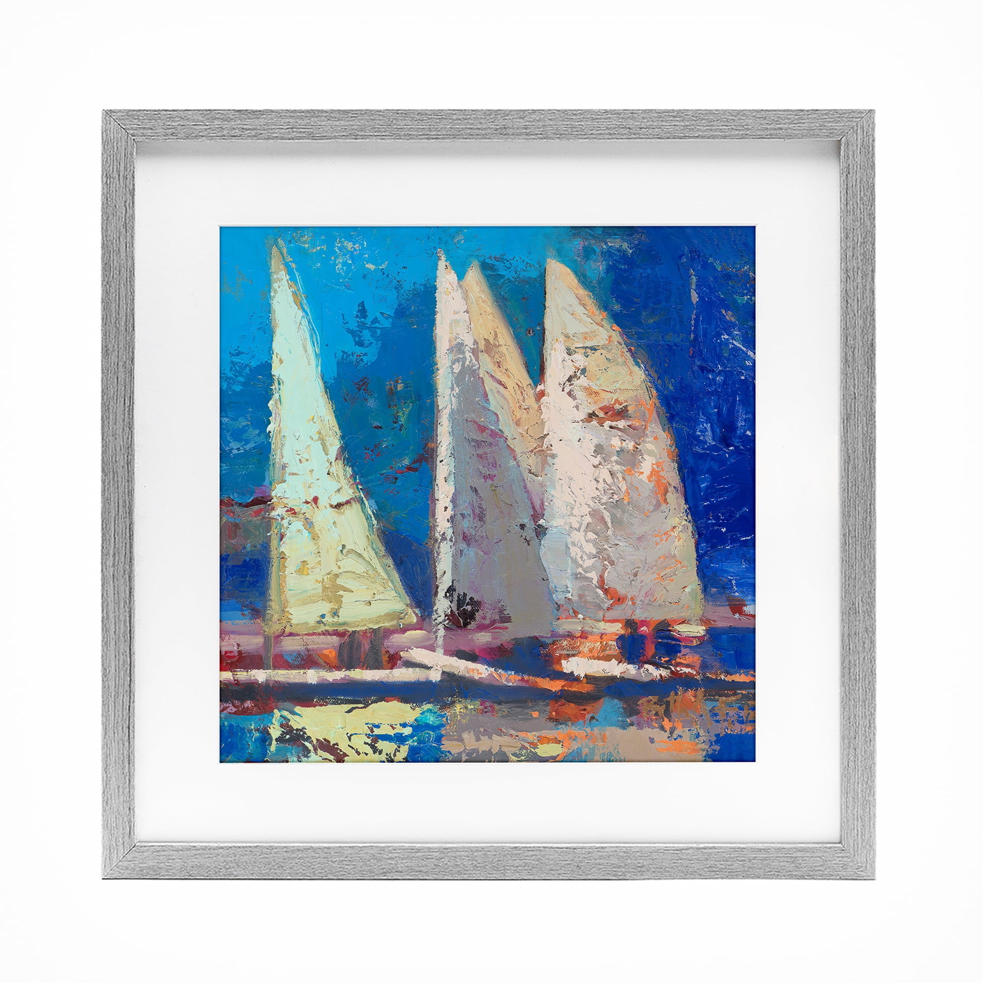 Stupell Industries A Strong Wind Sailboats Gray Framed Print Under Glass, design by Beth A. Forst