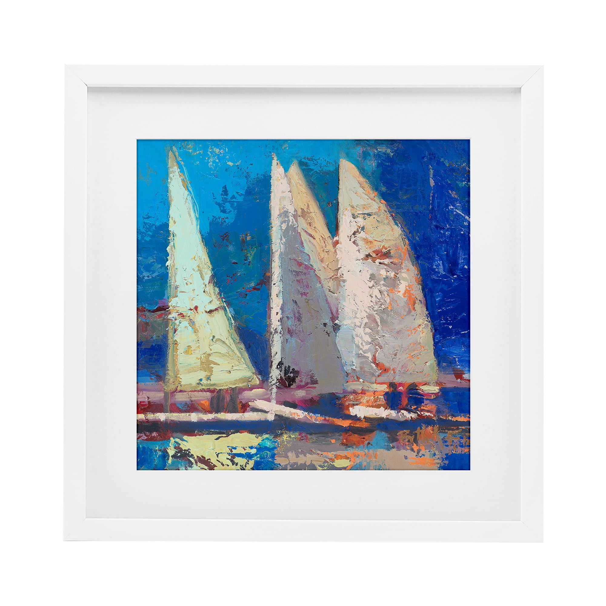 Stupell Industries A Strong Wind Sailboats White Framed Print Under Glass, design by Beth A. Forst
