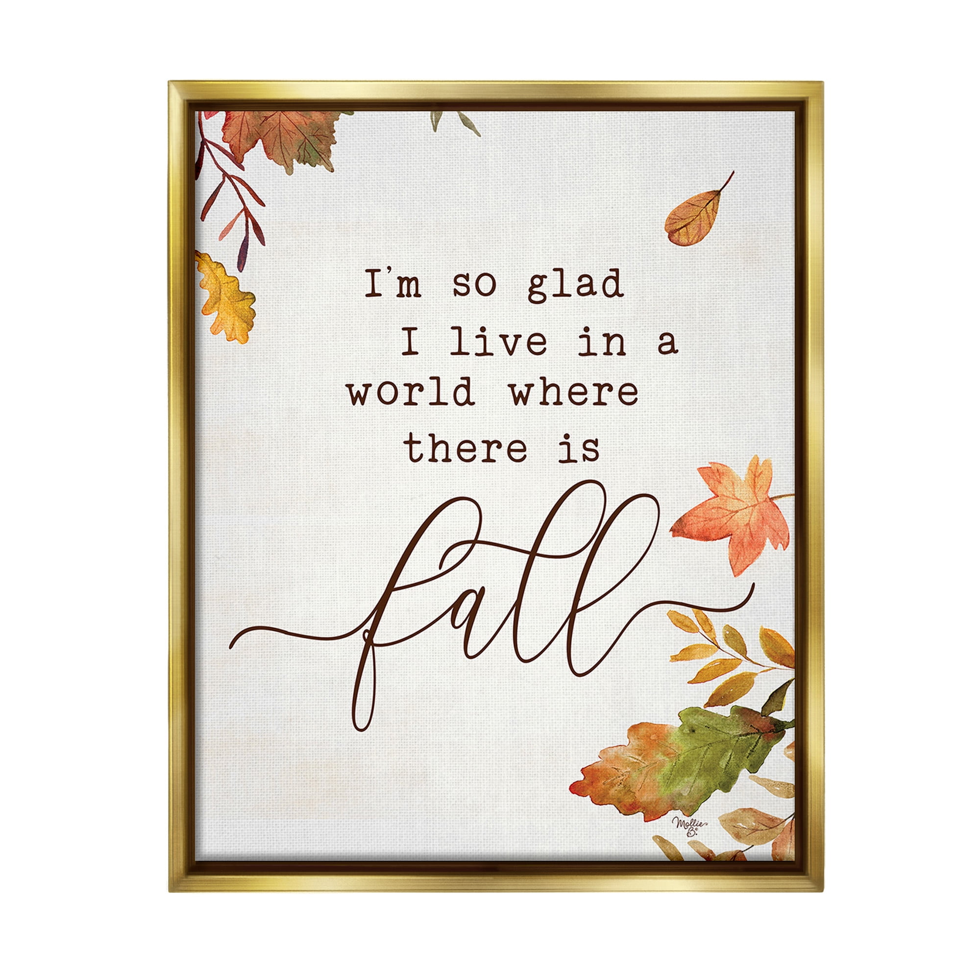 Stupell Industries A World With Fall Botanical & Floral Painting Gold Floater Framed Canvas Art Print Wall Art, 17 x 21