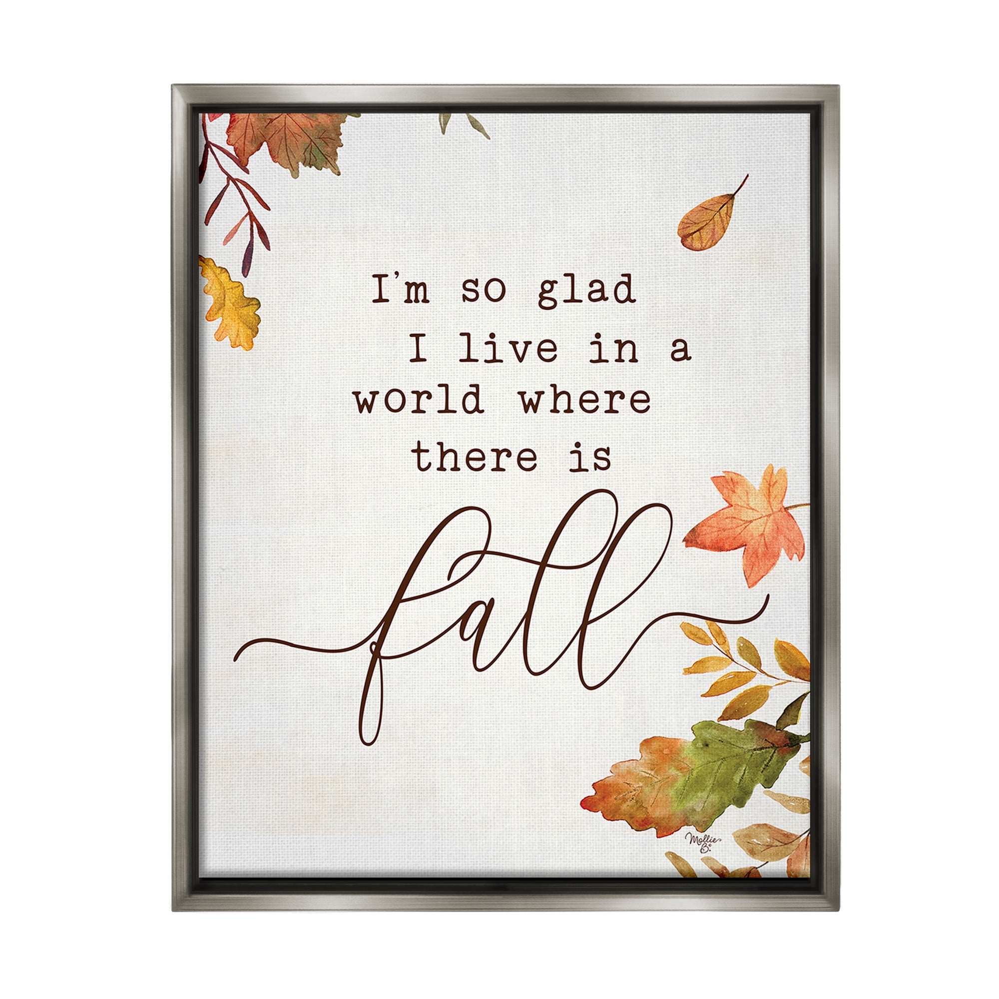Stupell Industries A World With Fall Botanical & Floral Painting Gray Floater Framed Canvas Art Print Wall Art, 25 x 31