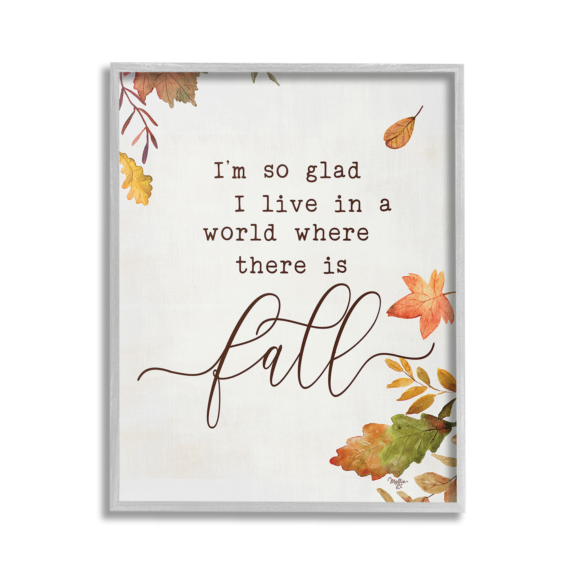 Stupell Industries A World With Fall Botanical & Floral Painting Gray Framed Art Print Wall Art, 24 x 30
