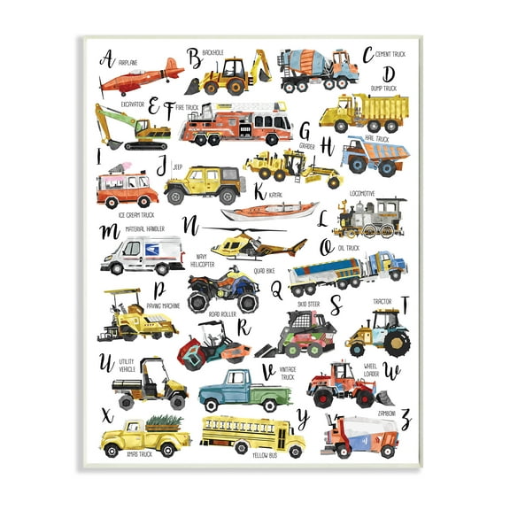 Stupell Industries ABC's of Motor Vehicles Kid's Alphabet Chart,10 x 15,Designed by Ziwei Li