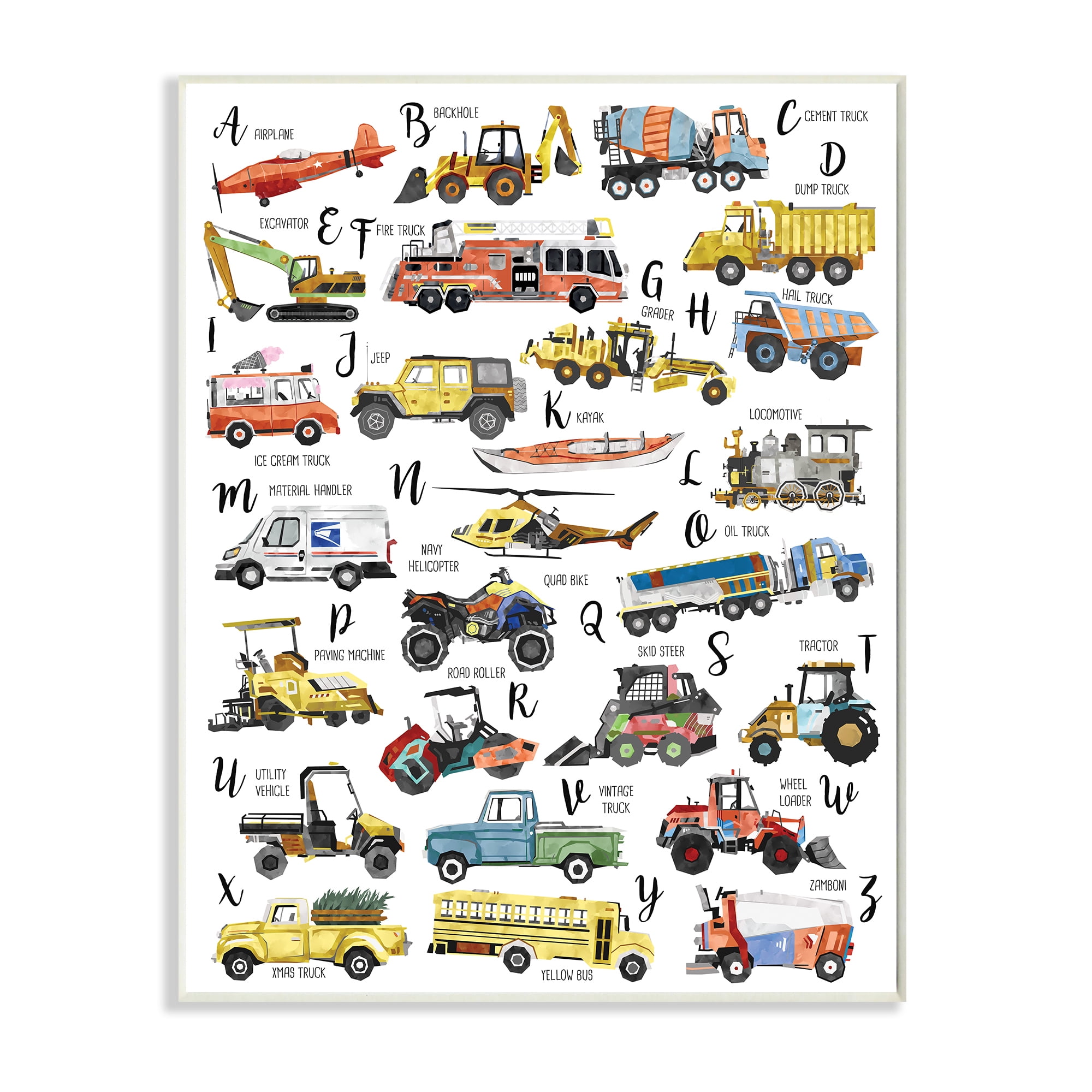 Stupell Industries ABC's of Motor Vehicles Kid's Alphabet Chart,13 x 19,Designed by Ziwei Li