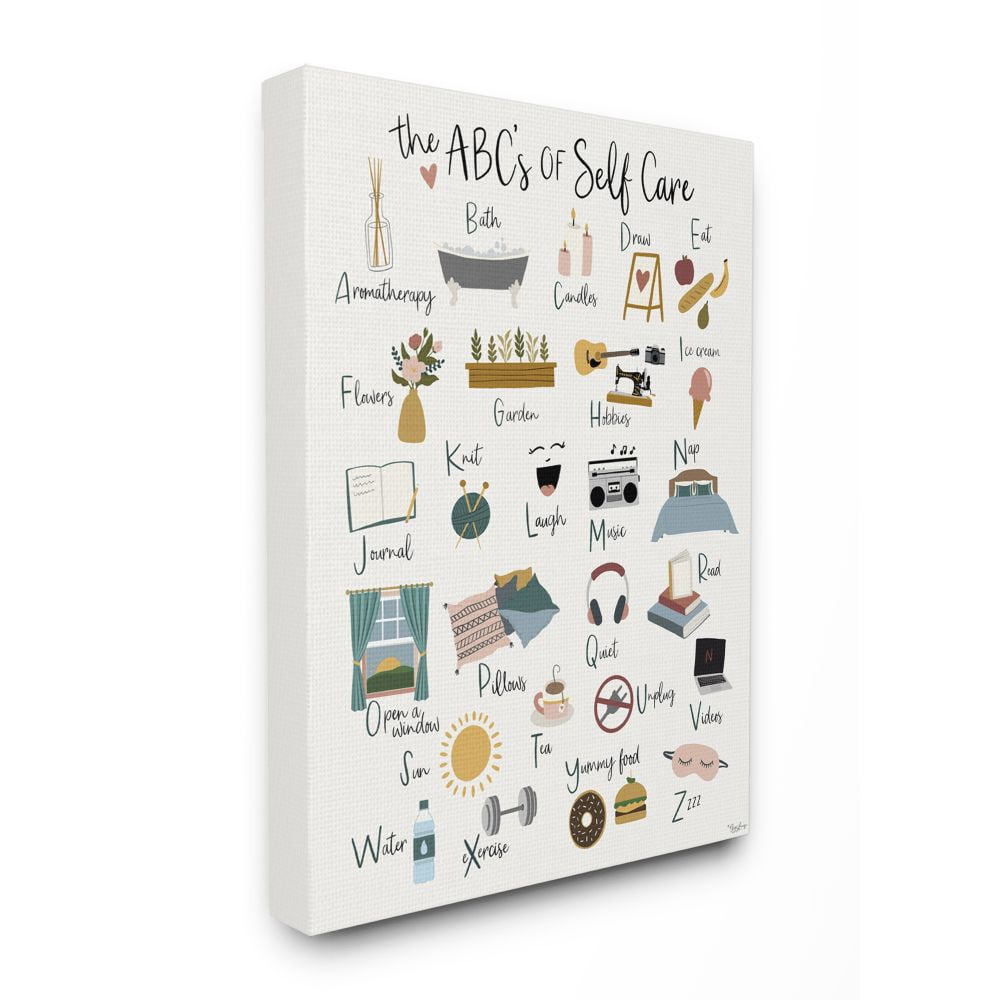 Stupell Industries ABC's of Self Care Adult Relaxation Alphabet Canvas Wall Art Design by Gigi Louise, 30" x 40"