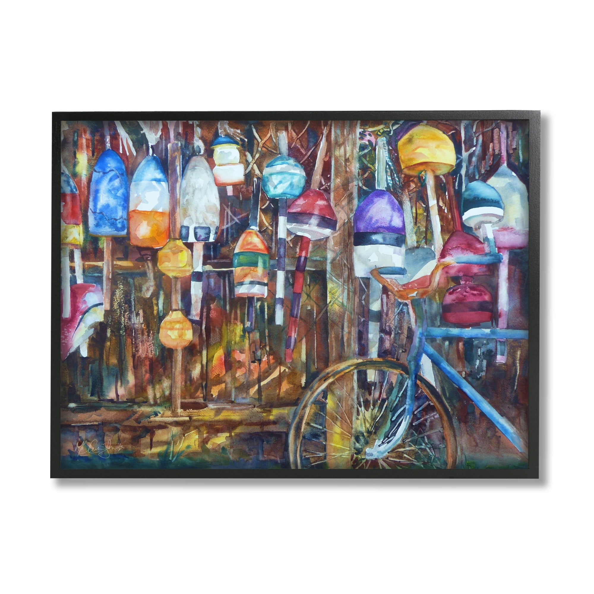 Stupell Industries Abandoned Bicycle Ocean Buoy Fence Painting , 20 x 16, Design by MB Cunningham