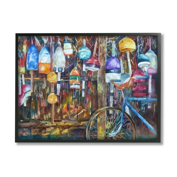 Stupell Industries Abandoned Bicycle Ocean Buoy Fence Painting , 20 x 16, Design by MB Cunningham