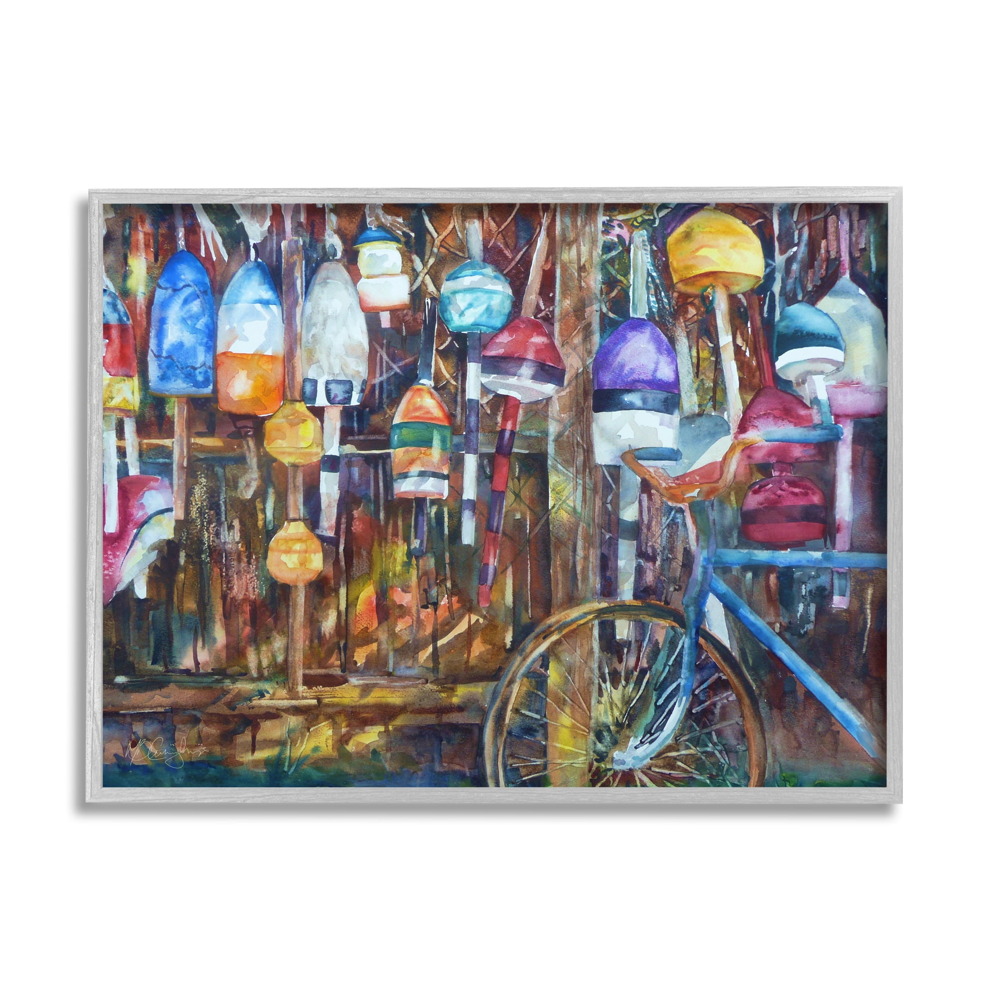 Stupell Industries Abandoned Bicycle Ocean Buoy Fence Painting , 20 x 16, Design by MB Cunningham